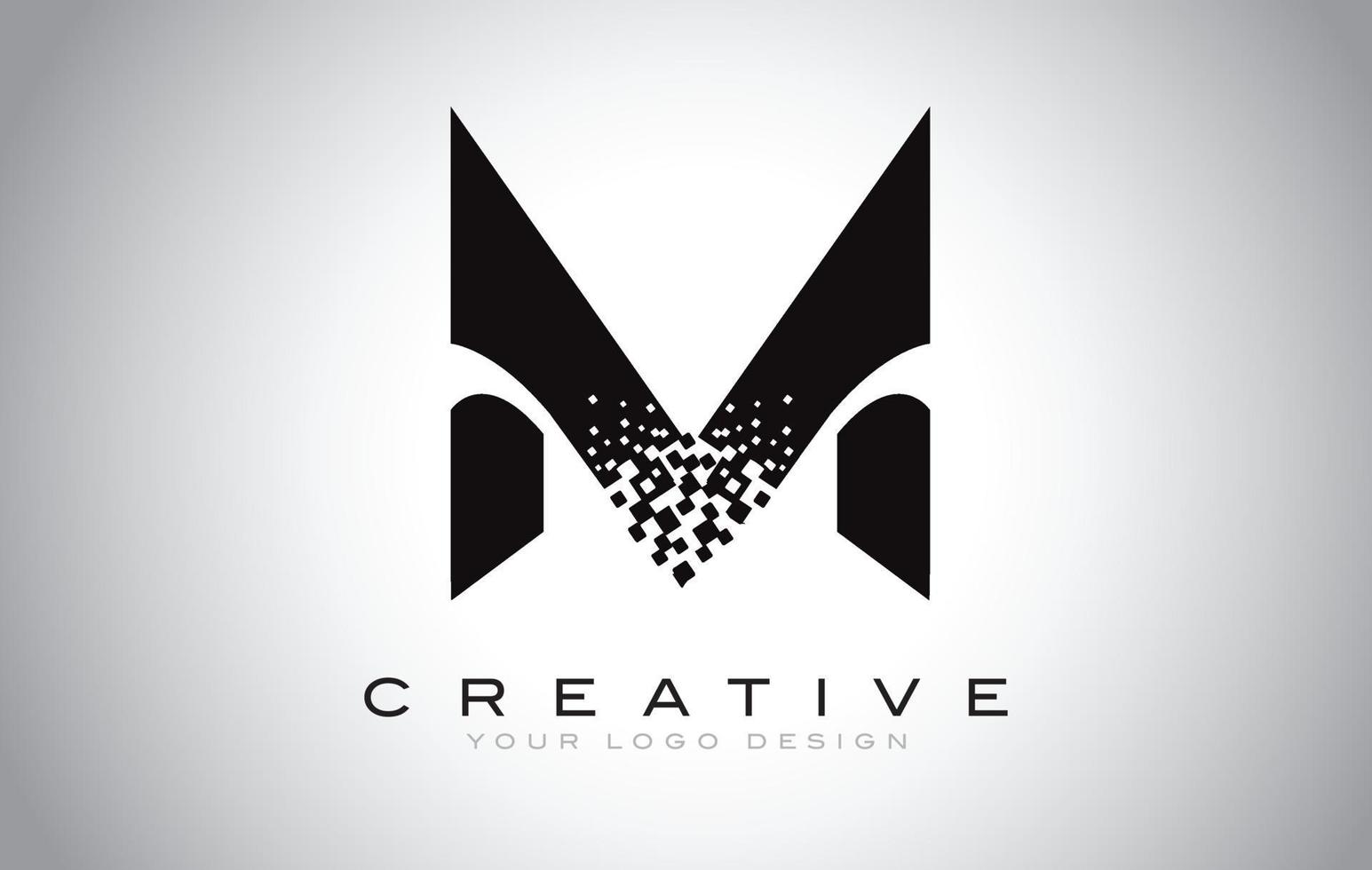 m diseño de logotipo de letra inicial con píxeles digitales en colores blanco y negro. vector