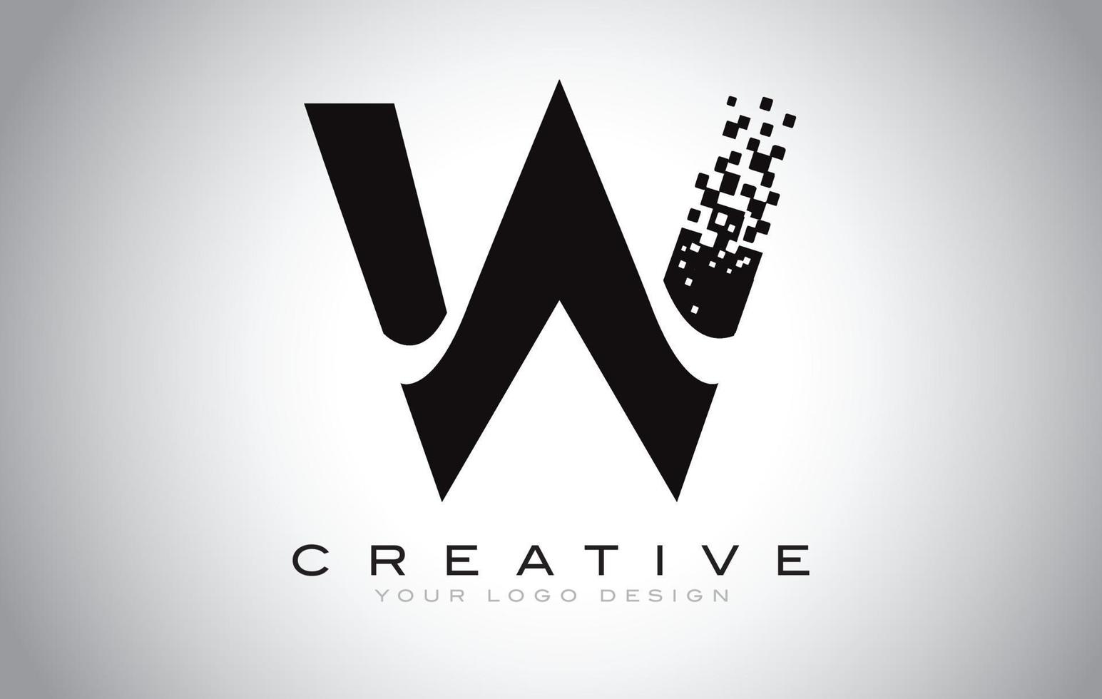 w diseño de logotipo de letra inicial con píxeles digitales en colores blanco y negro. vector