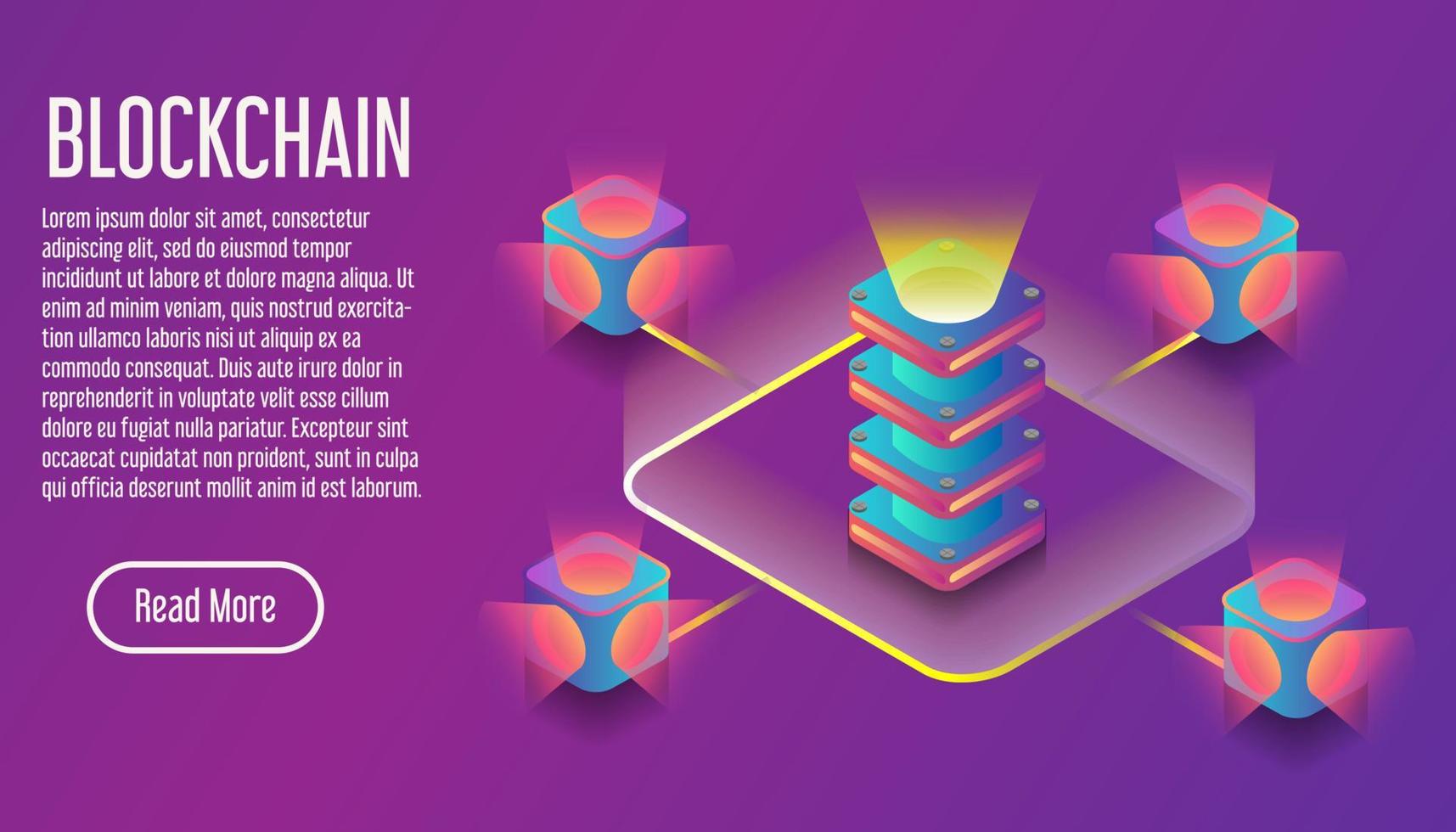 Blockchain isometric 3D virual commerce banner. Design service communication binary vector illustration.