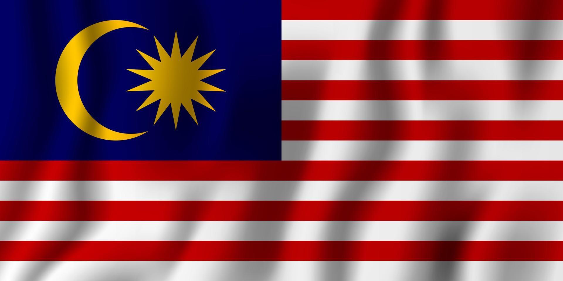 Ilustración de vector de bandera ondeante realista de malasia. símbolo de fondo del país nacional. día de la Independencia