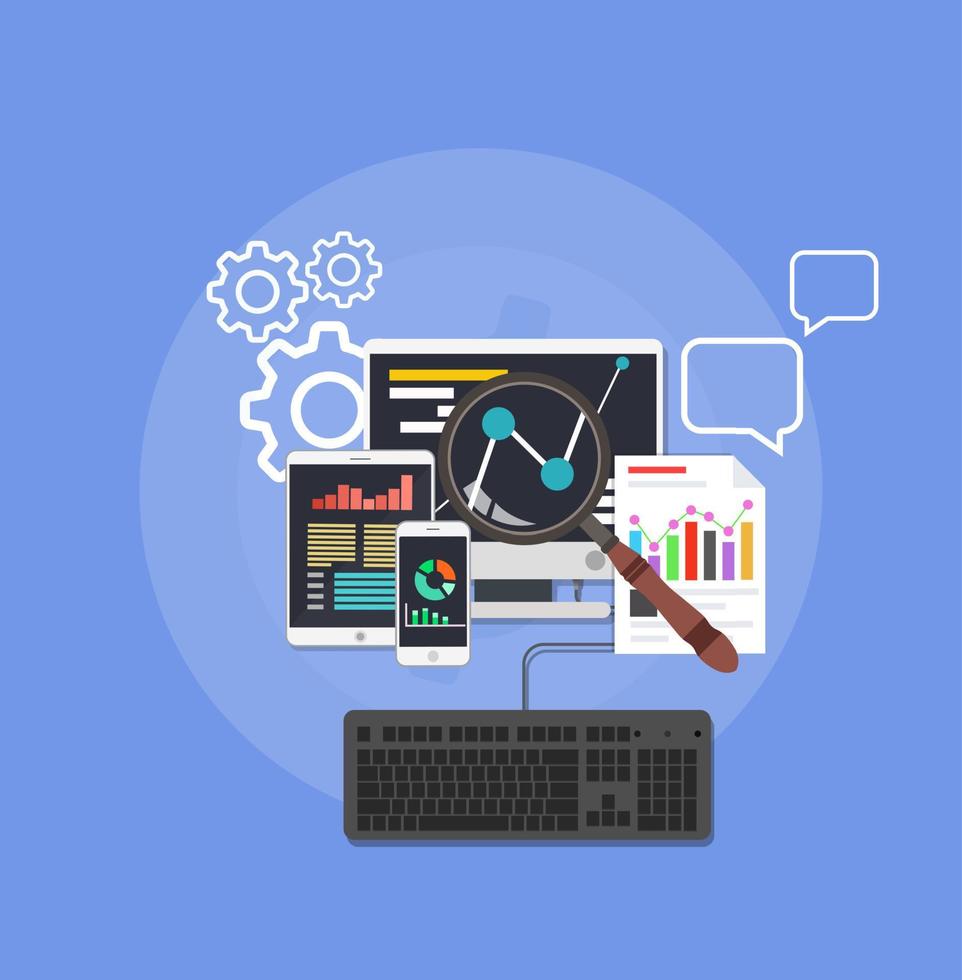 Background web design website development. Network concept information interface data symbol. Technology business work management on computer. SEO internet content icon vector. Global service analysis vector