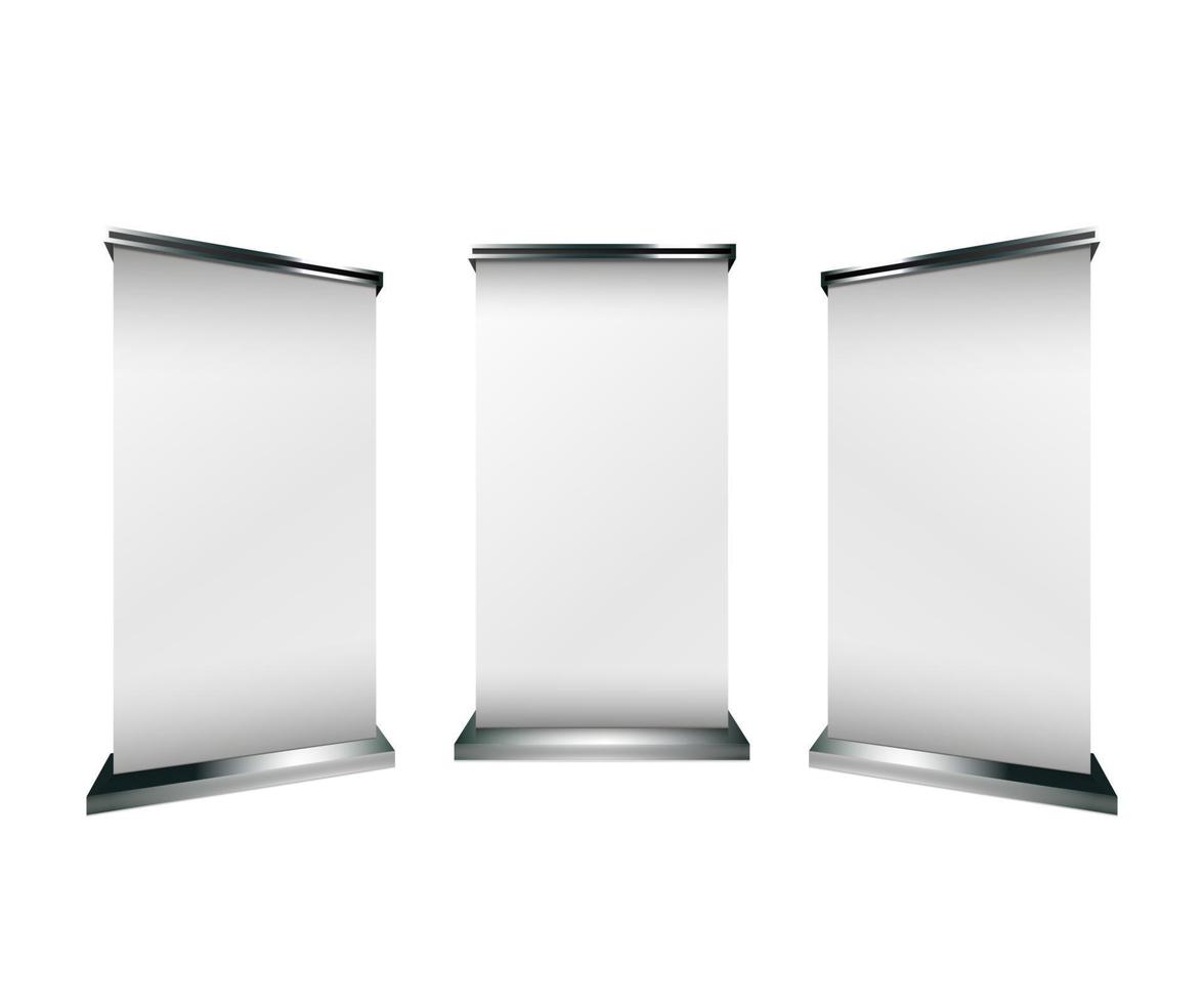 Roll up banner illustration design stand. Commercial vertical placard vector. vector