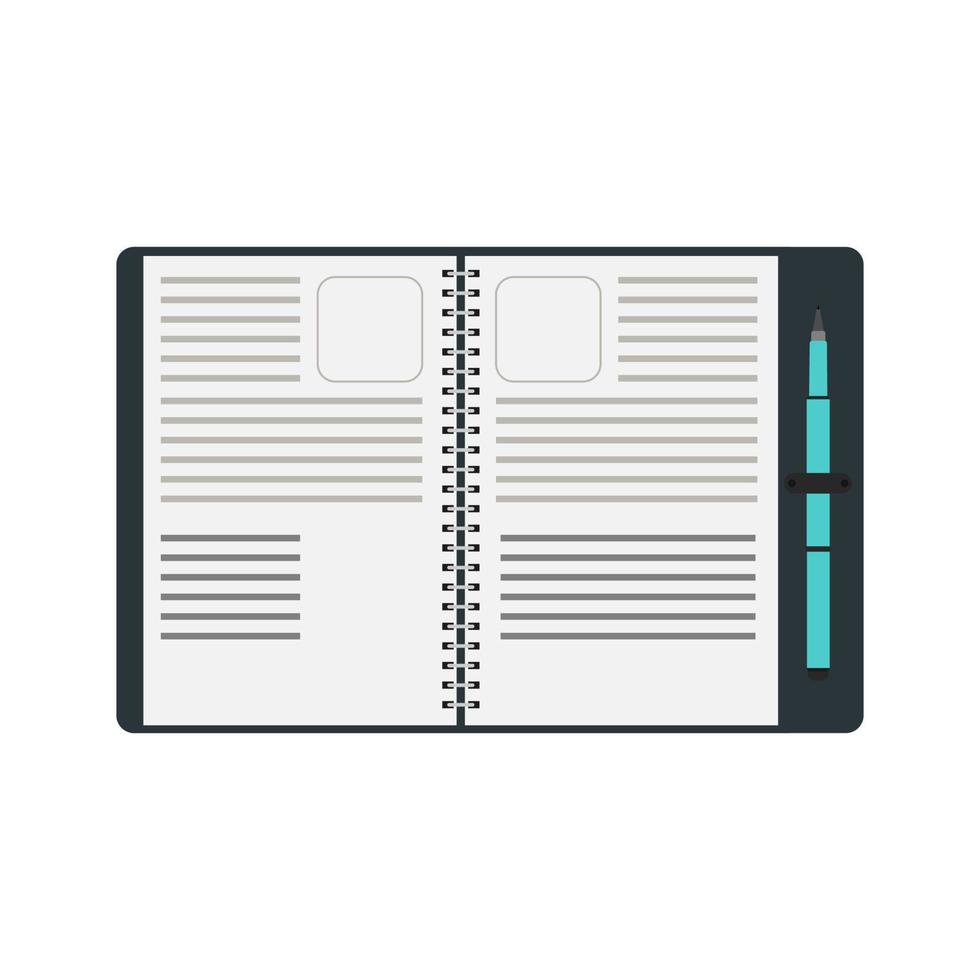 Notebook spiral pen vector notepad book. Note white isolated design diary background blank illustration