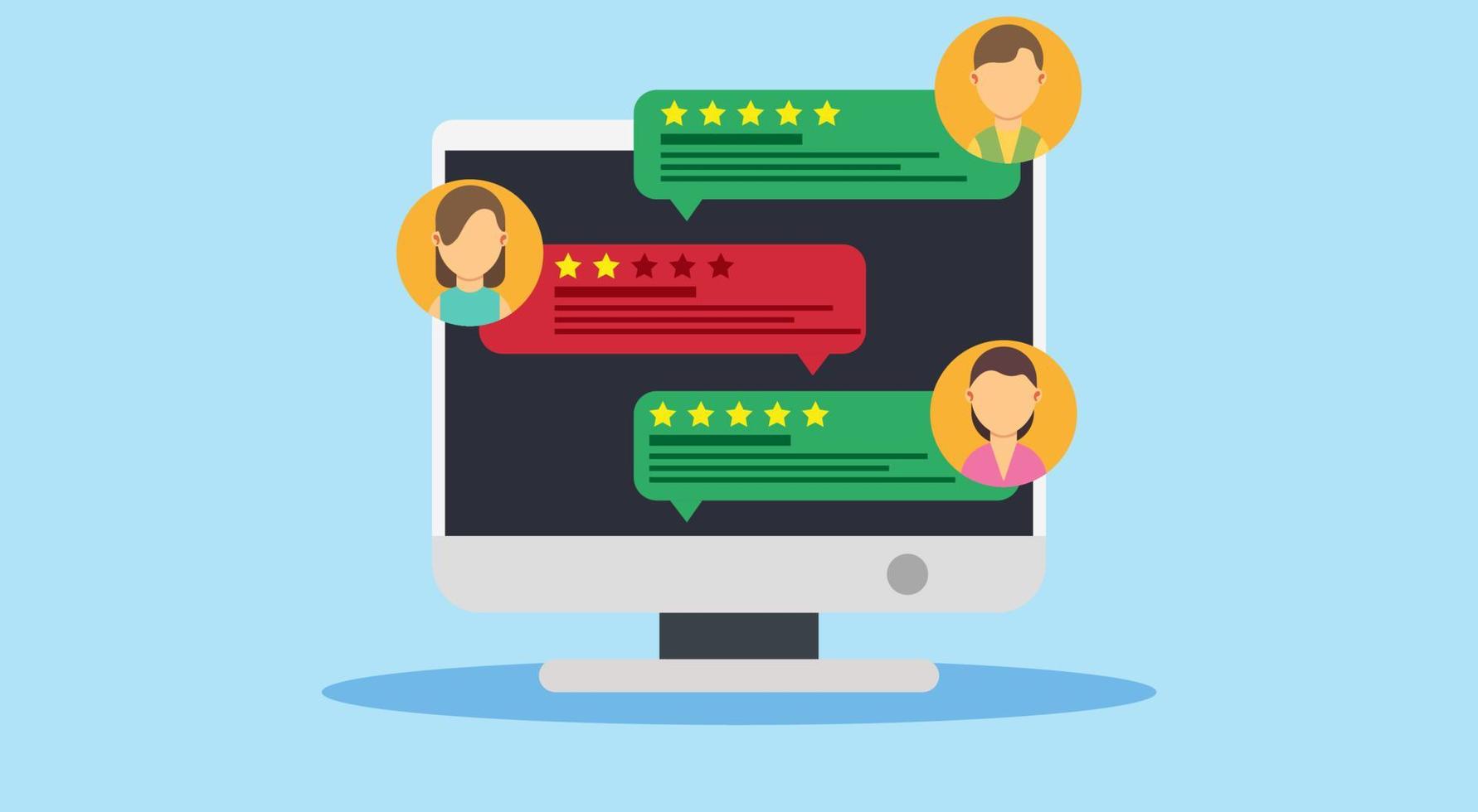 Customer review symbol concept. Feedback sign reputation excellent survey internet. Communication satisfaction star rating. Icon client user positive message business. Top result quality loyalty vector