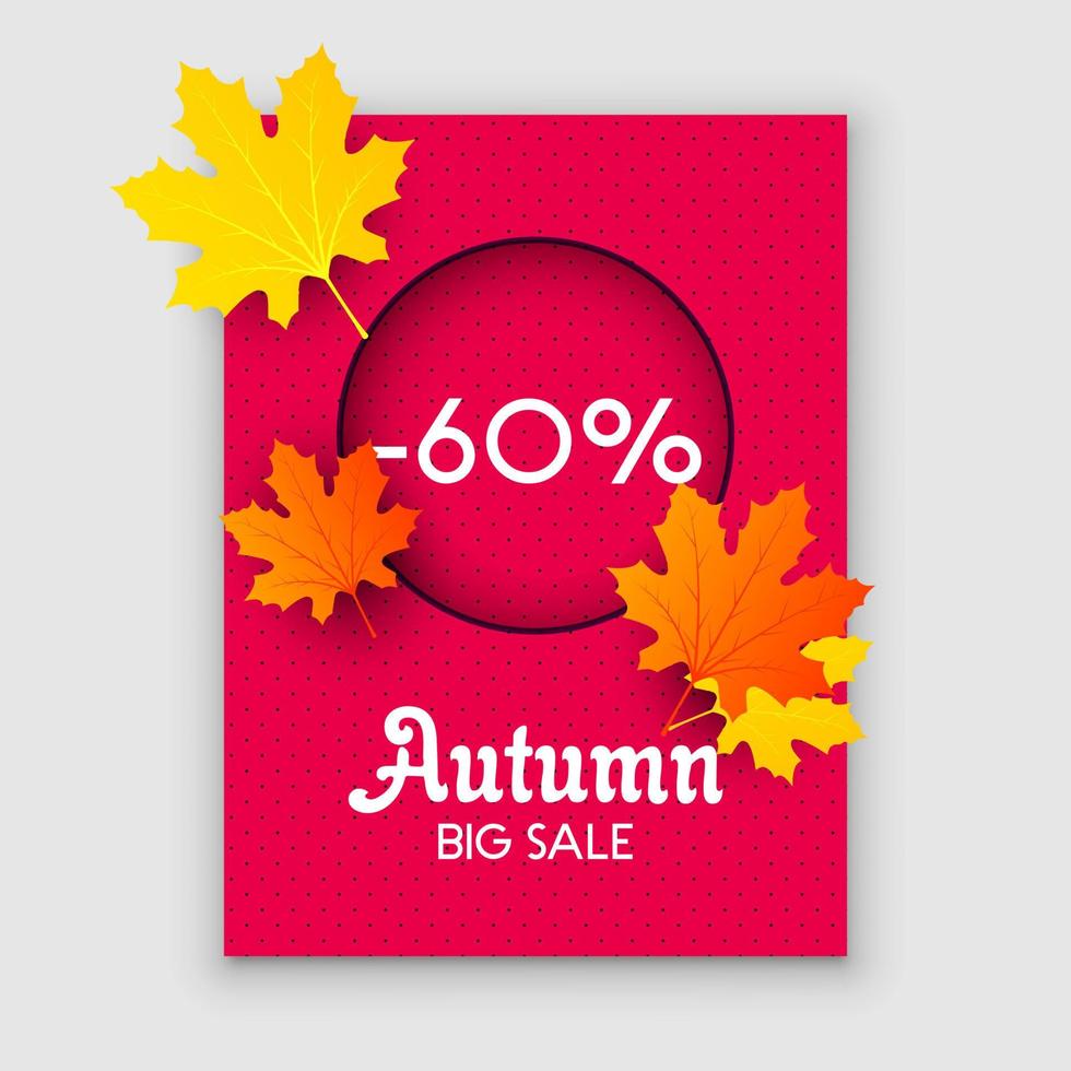 Autumn sale yellow fall leaves background. Colorful foliage nature element banner vector. Business retail abstract decoration space. Color poster blank template design. September offer red discount vector