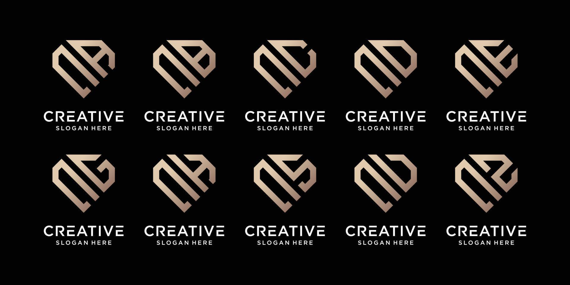 Set of creative bundle monogram logo design template initial letter n combined with other. icons for business company and personal. Premium Vector