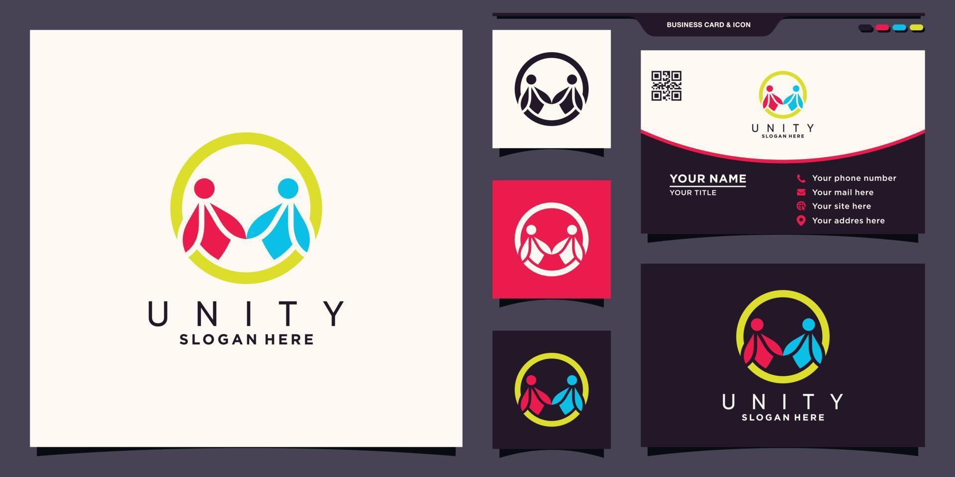 unidad familiar, amistad personas juntas logotipo con concepto único y diseño de tarjeta de visita vector premium