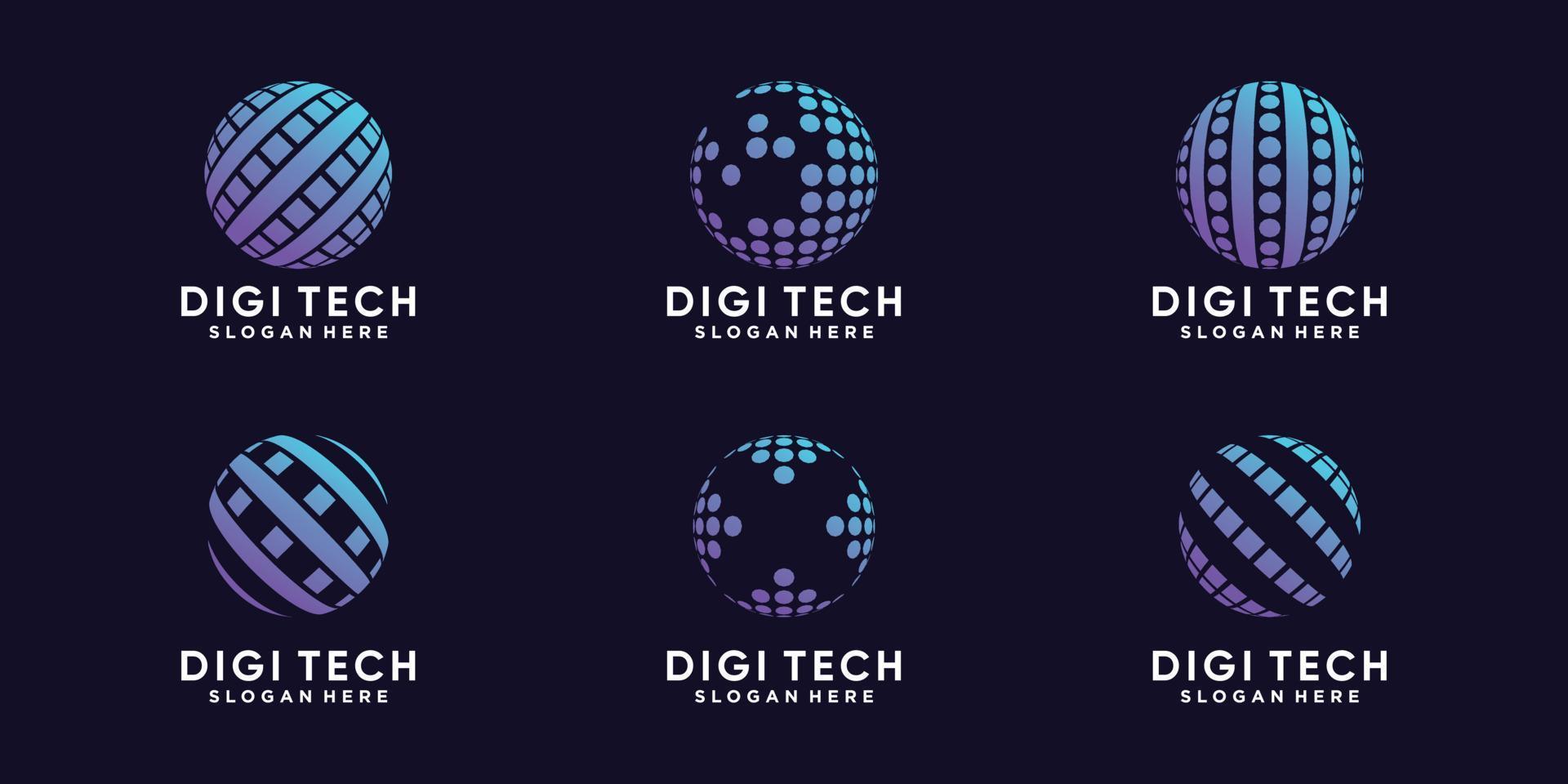 Set bundle of digital globe logo design technology with creative concept Premium Vector