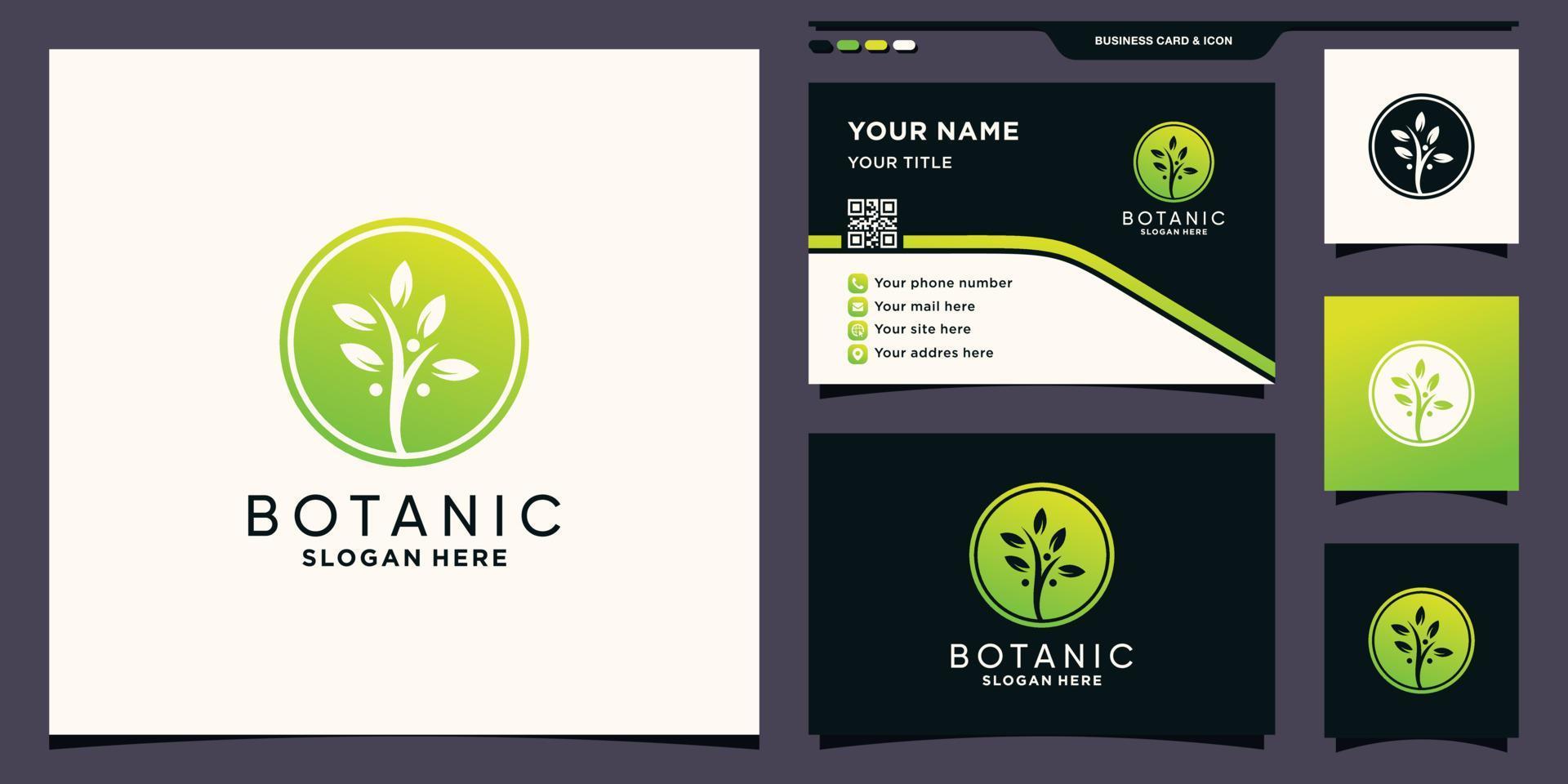 logotipo orgánico natural con concepto de círculo de espacio negativo y vector premium de diseño de tarjeta de visita