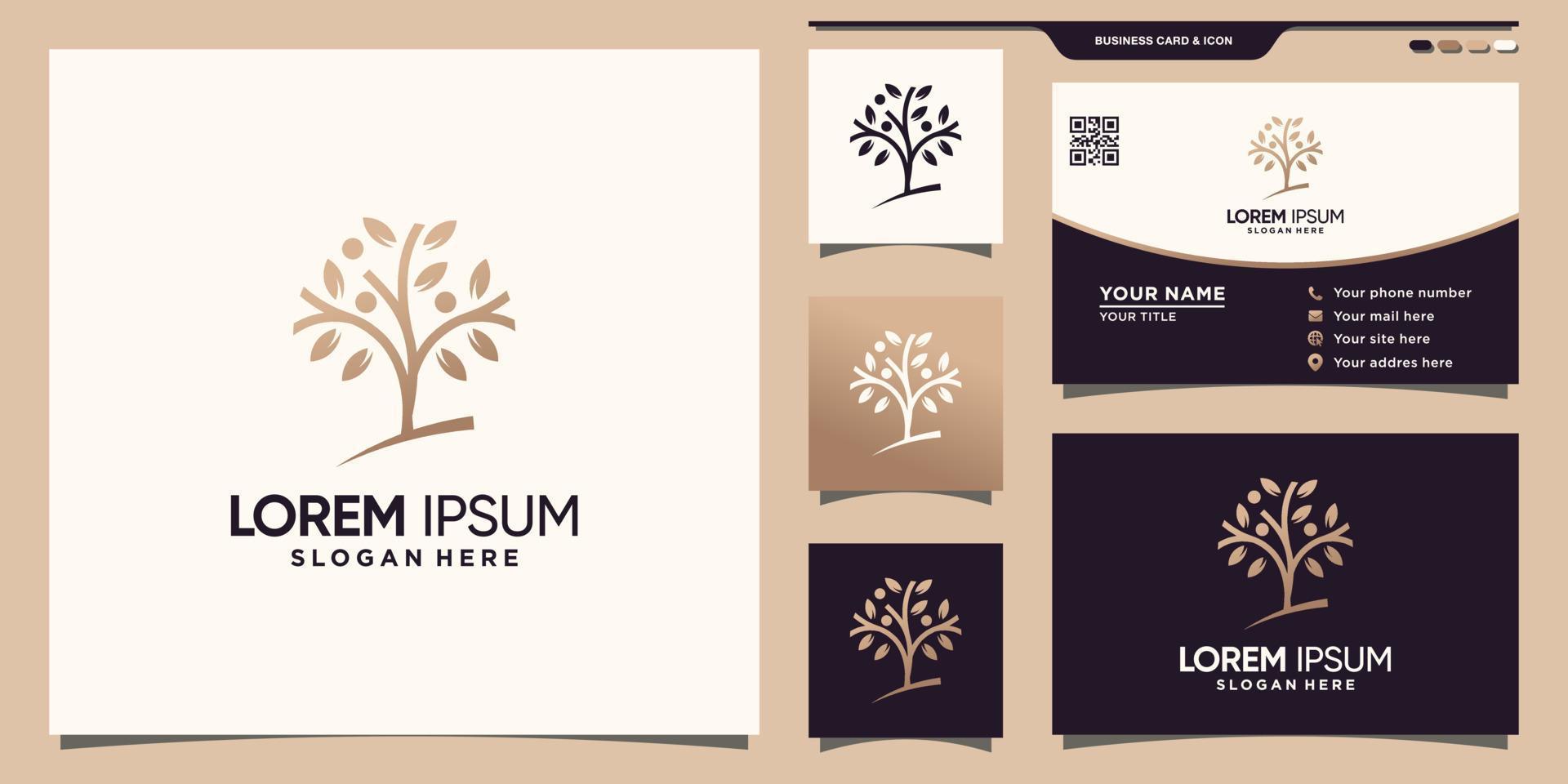 Simple and elegant tree logo with unique modern concept and business card design Premium Vector