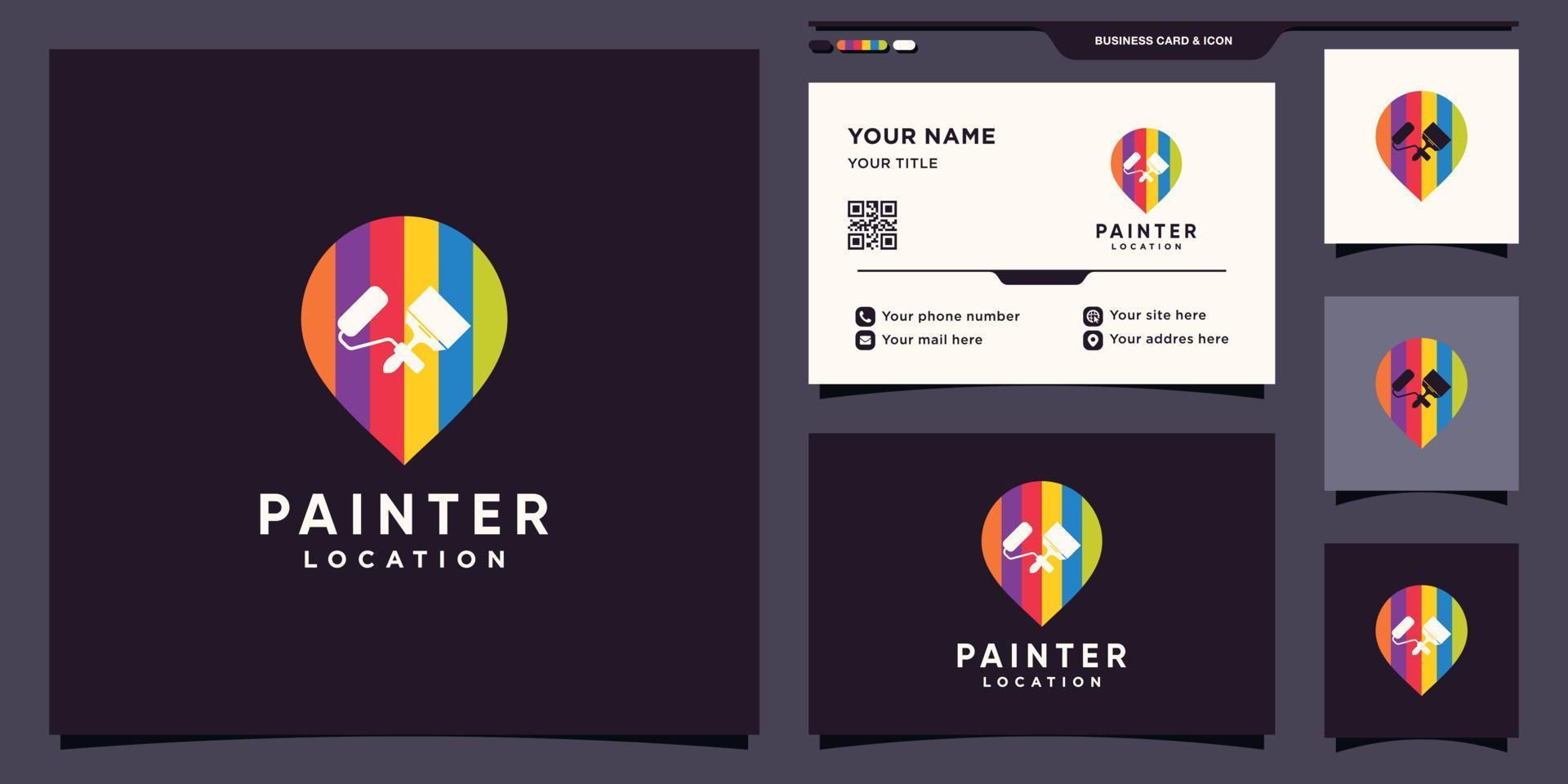 Painter logo design template with pin point location and business card design vector