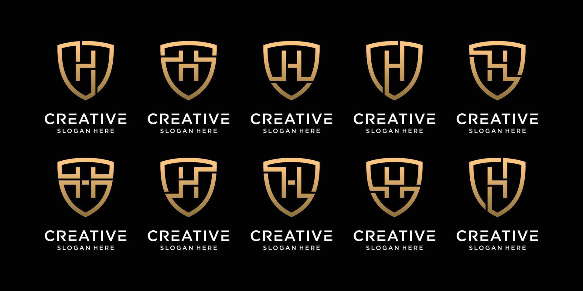 conjunto paquete monograma escudo diseño de logotipo letra inicial h con vector premium de estilo lineal