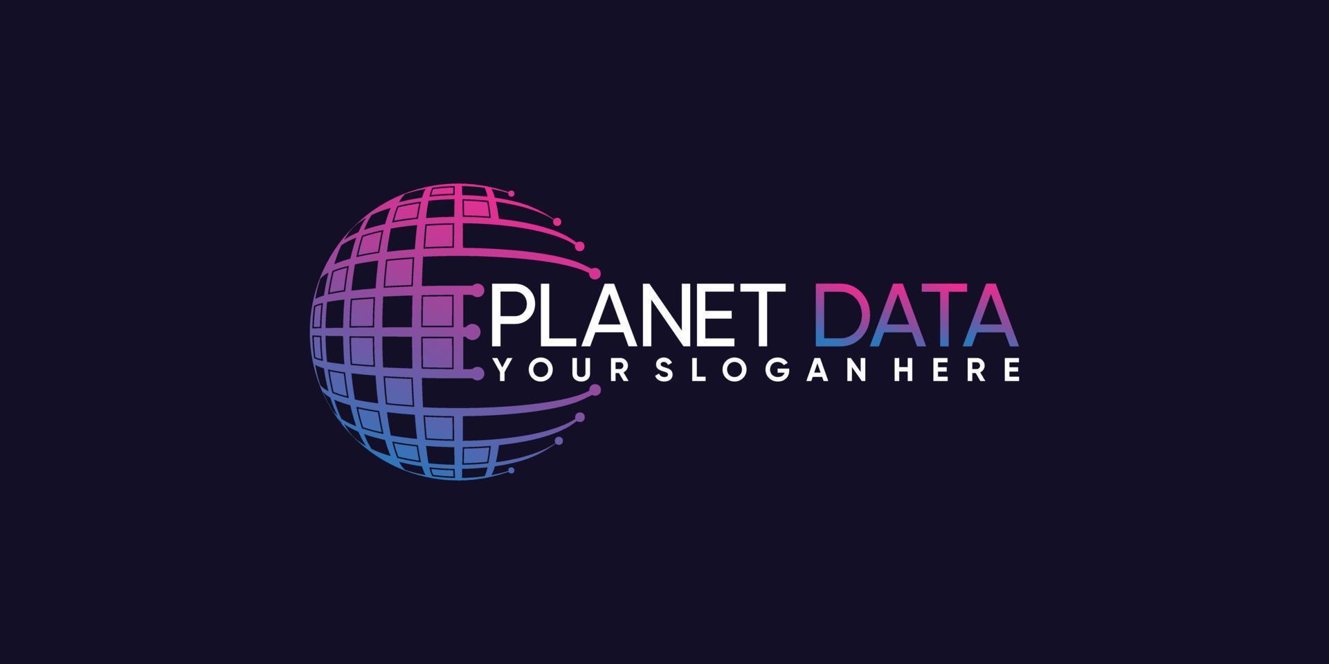 Planet data logo design technology with creative concept Premium Vector