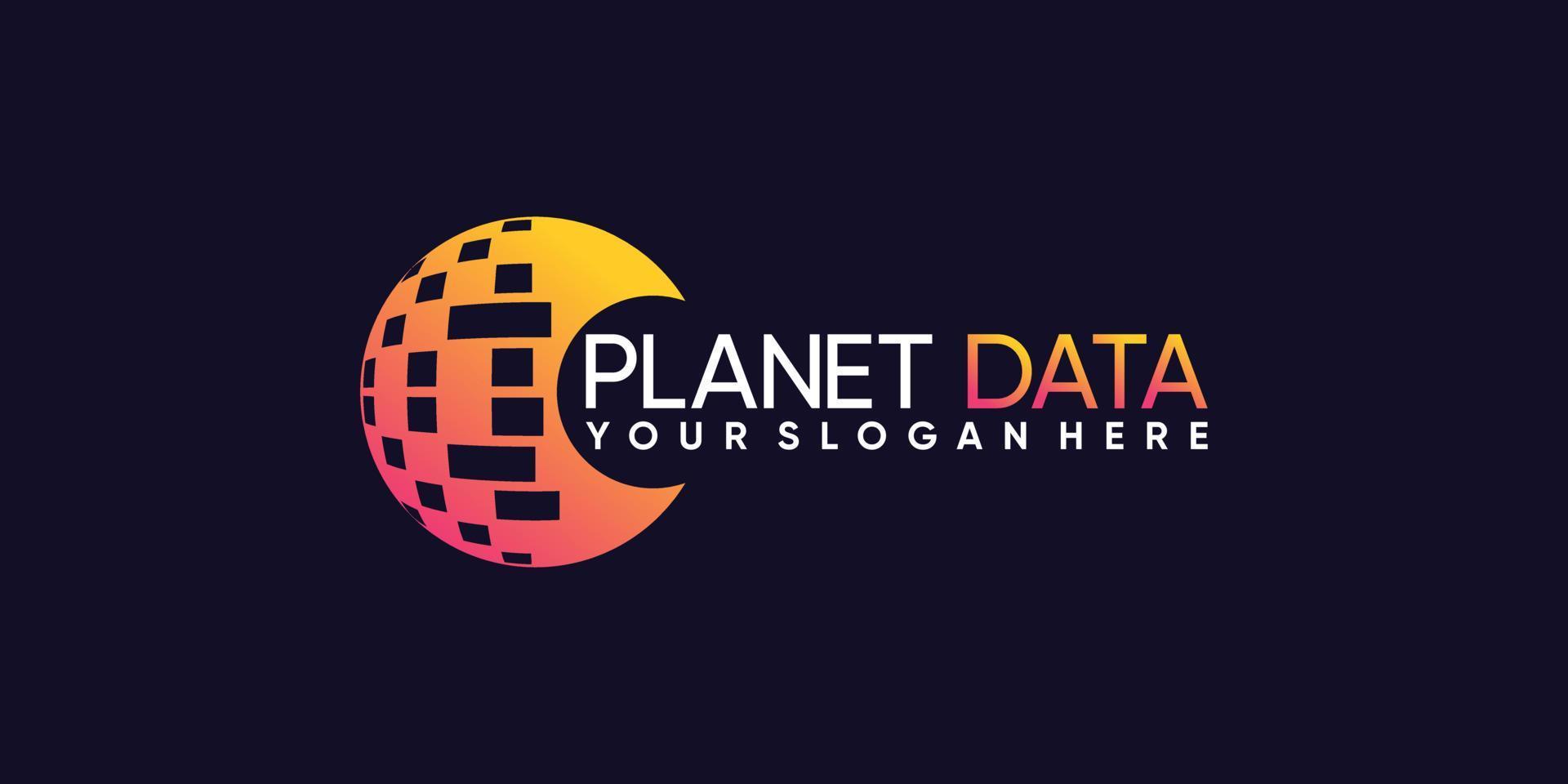 Creative global planet logo design for data technology with circle concept Premium Vector