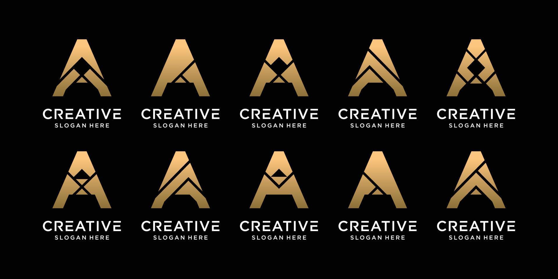 Set of bundle monogram logo design initial letter a with unique concept Premium Vector