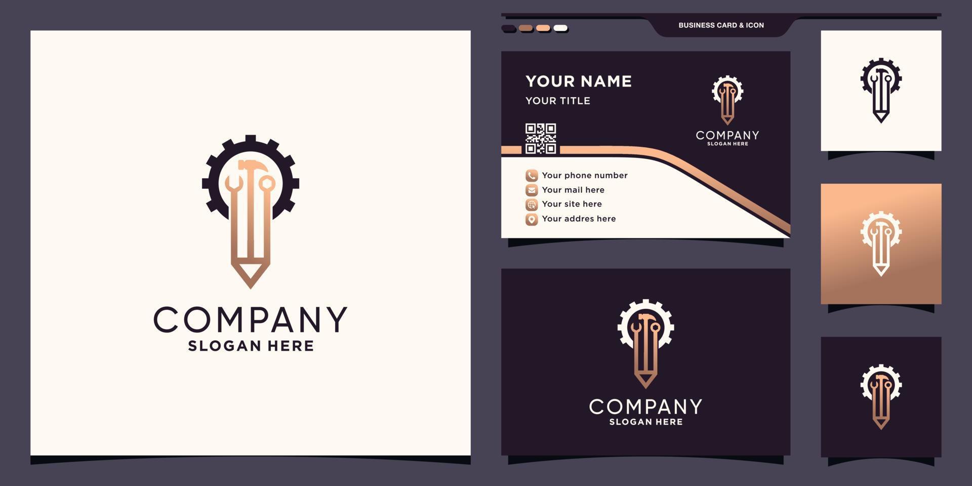 Pencil and mechanic tools logo with unique modern concept and business card design Premium Vector