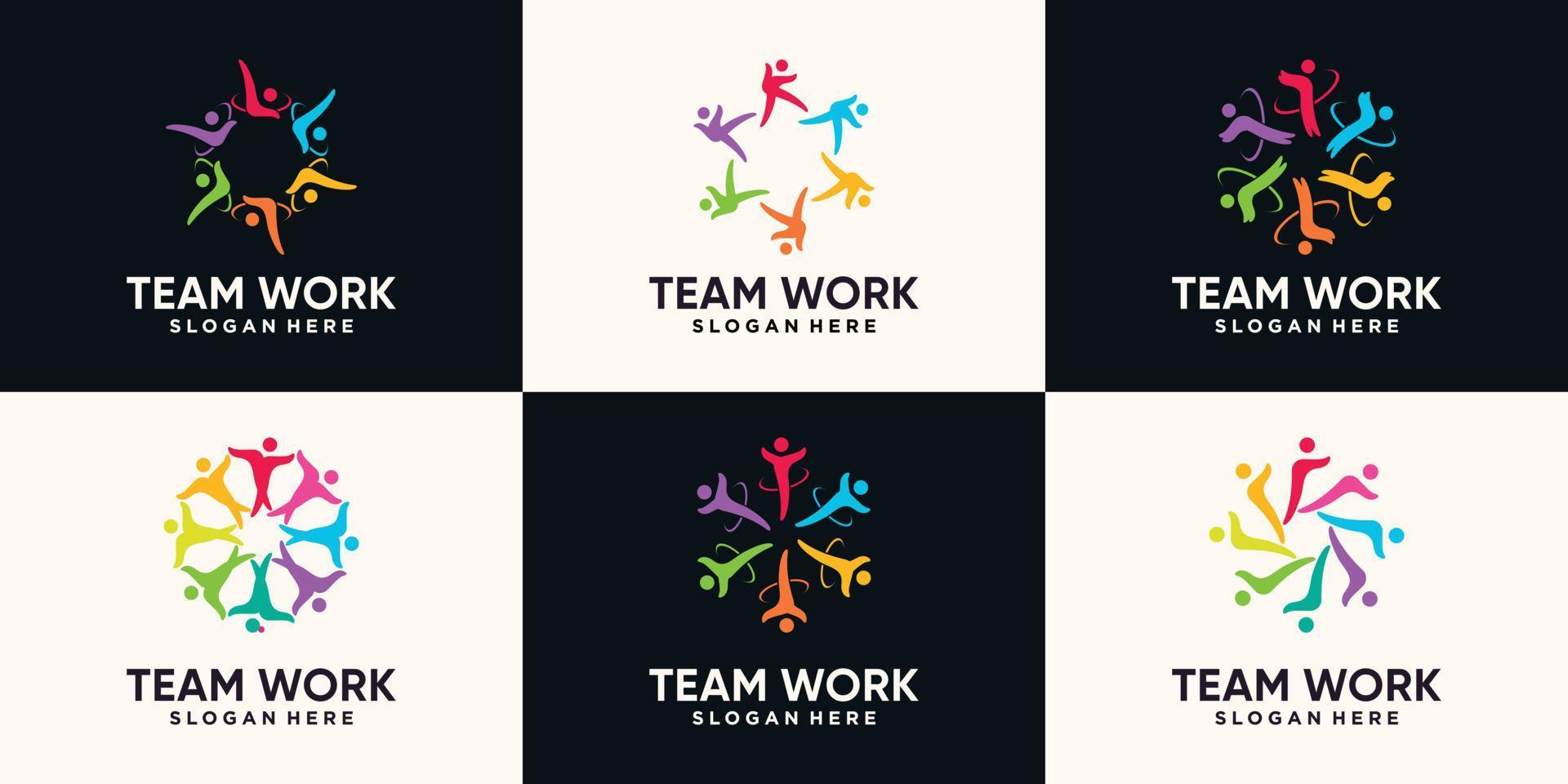 Set bundle of team work and community logo with creative unique concept Premium Vector