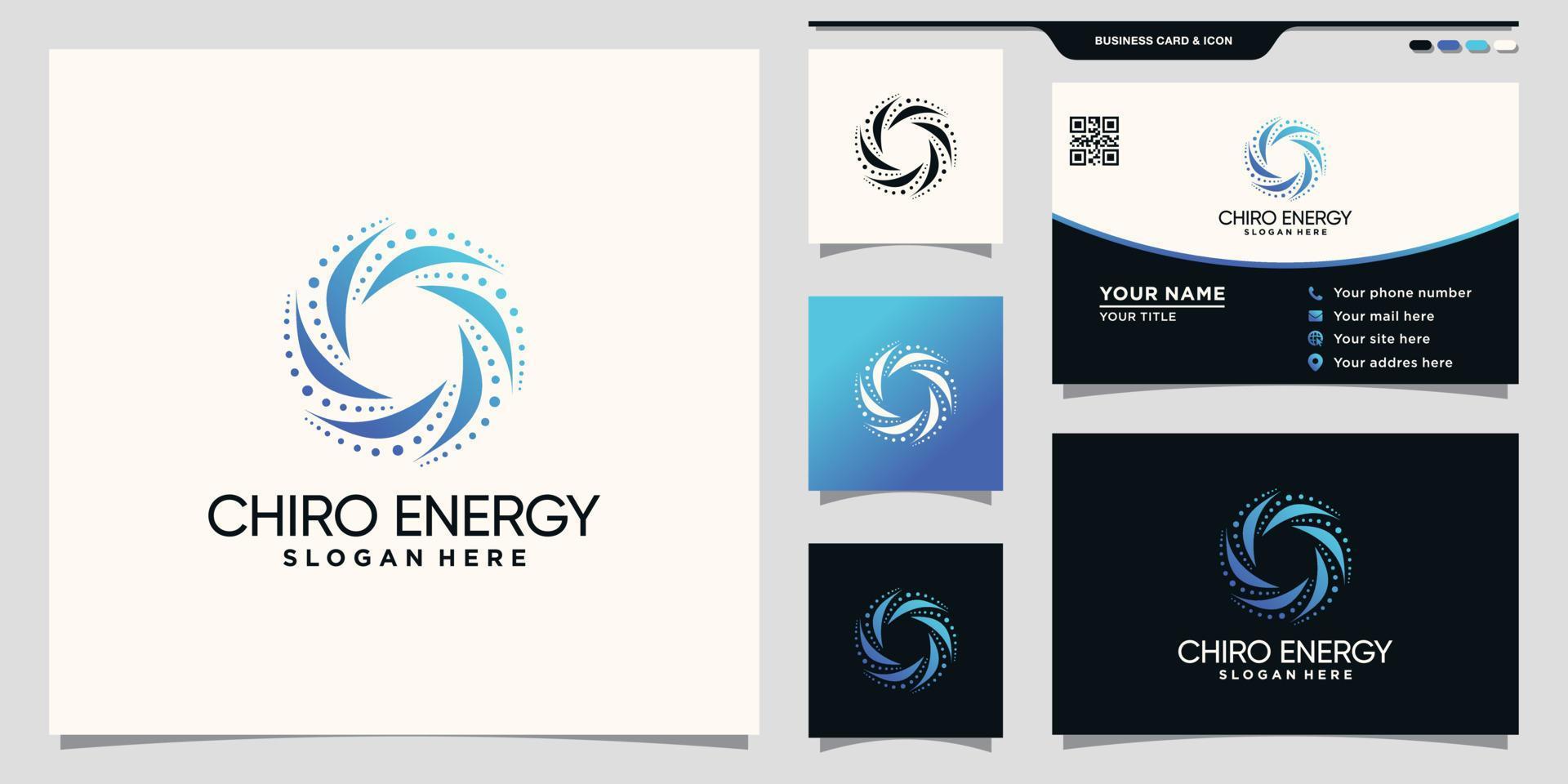 logotipo creativo de energía chiro con concepto único y diseño de tarjeta de visita vector premium
