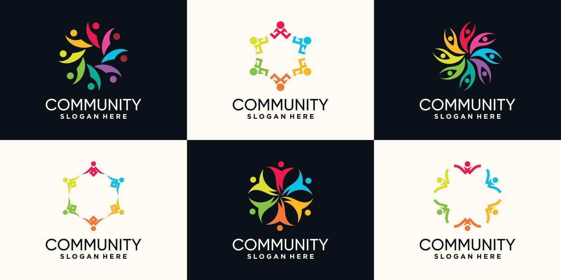 conjunto de diseño de logotipo comunitario con vector premium de concepto creativo