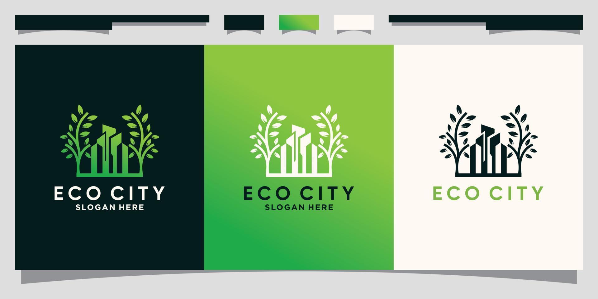 plantilla de diseño de logotipo de ciudad ecológica con vector premium de concepto creativo