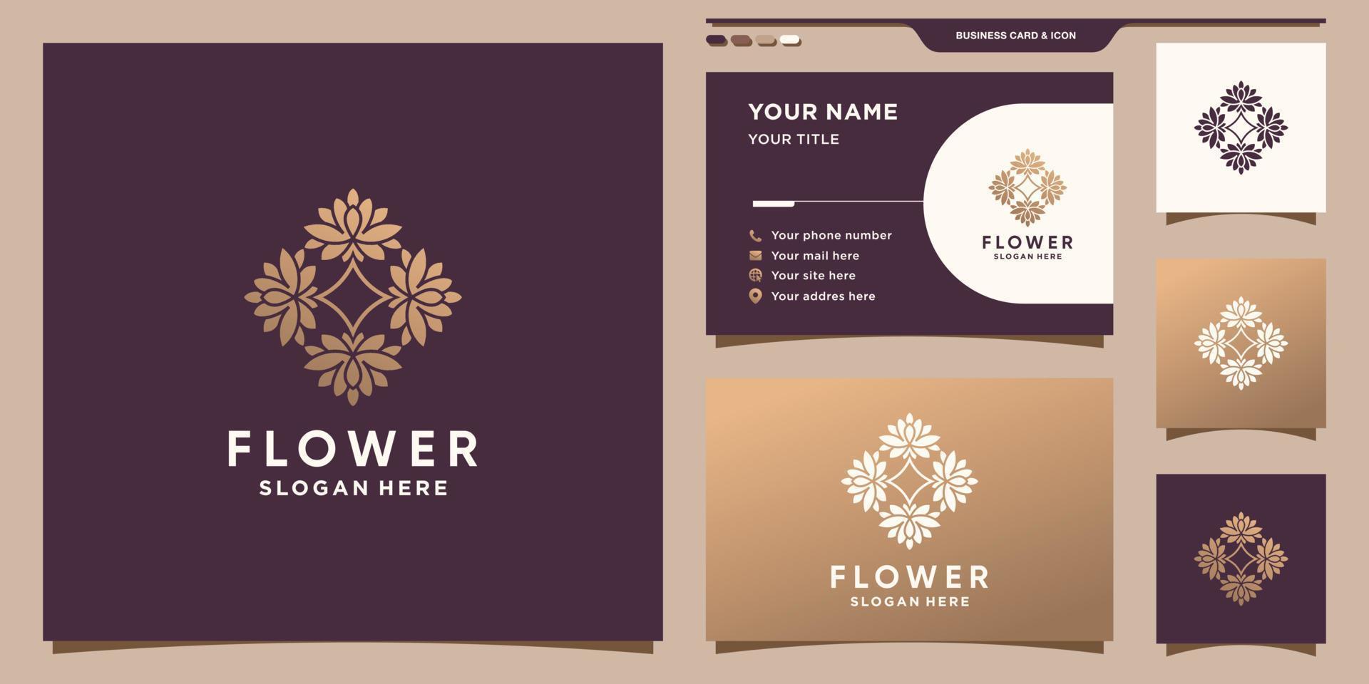 Flower logo template with creative concept and business card vector