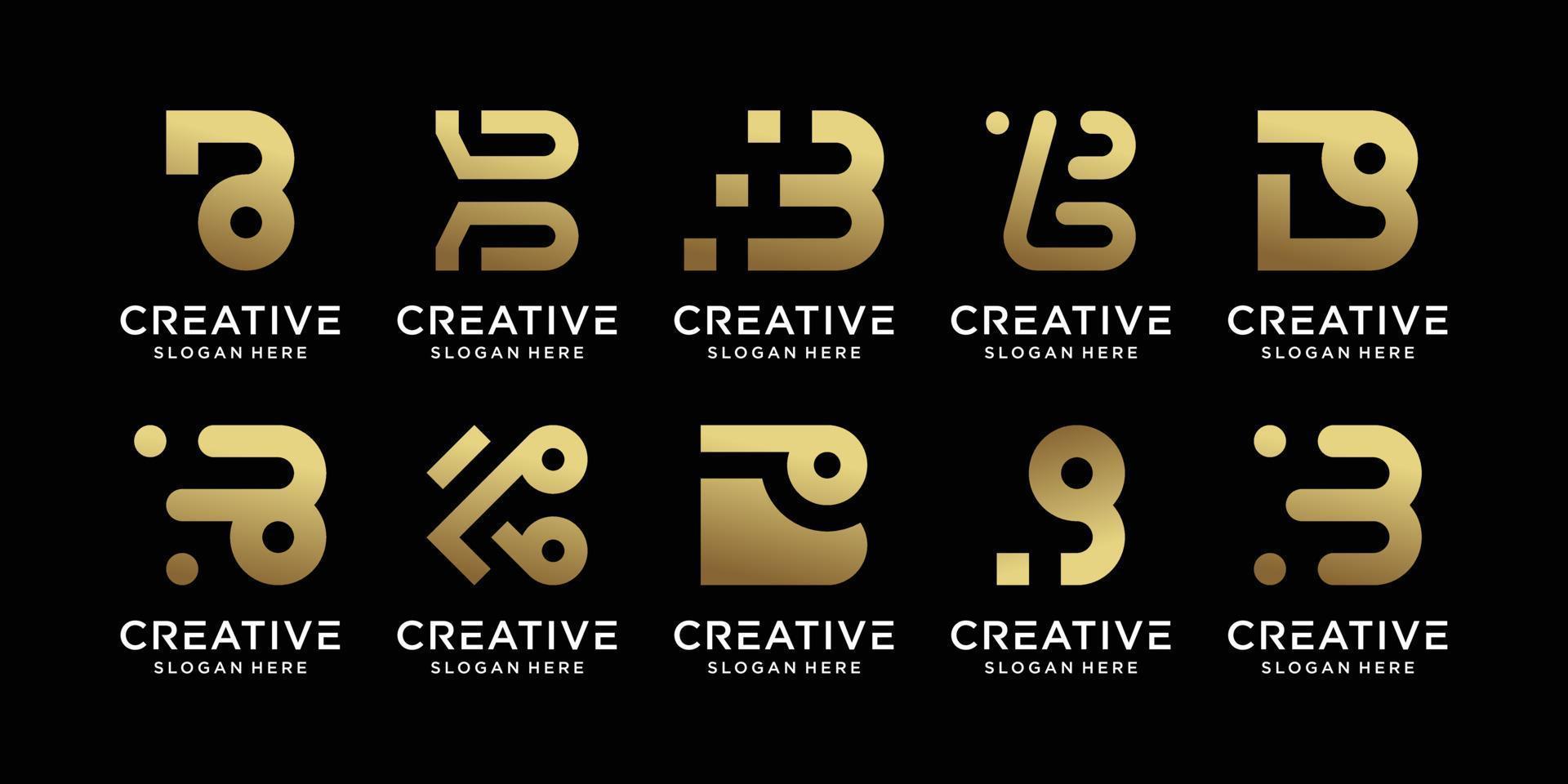Set of bundle monogram logo design initial letter b with golden style color Premium Vector
