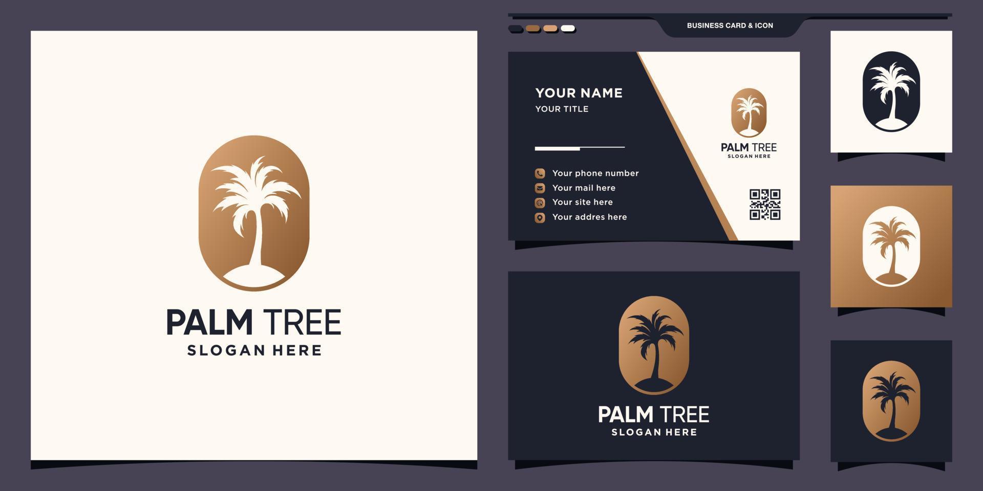 plantilla de logotipo de palmera con concepto de espacio negativo y vector premium de diseño de tarjeta de visita