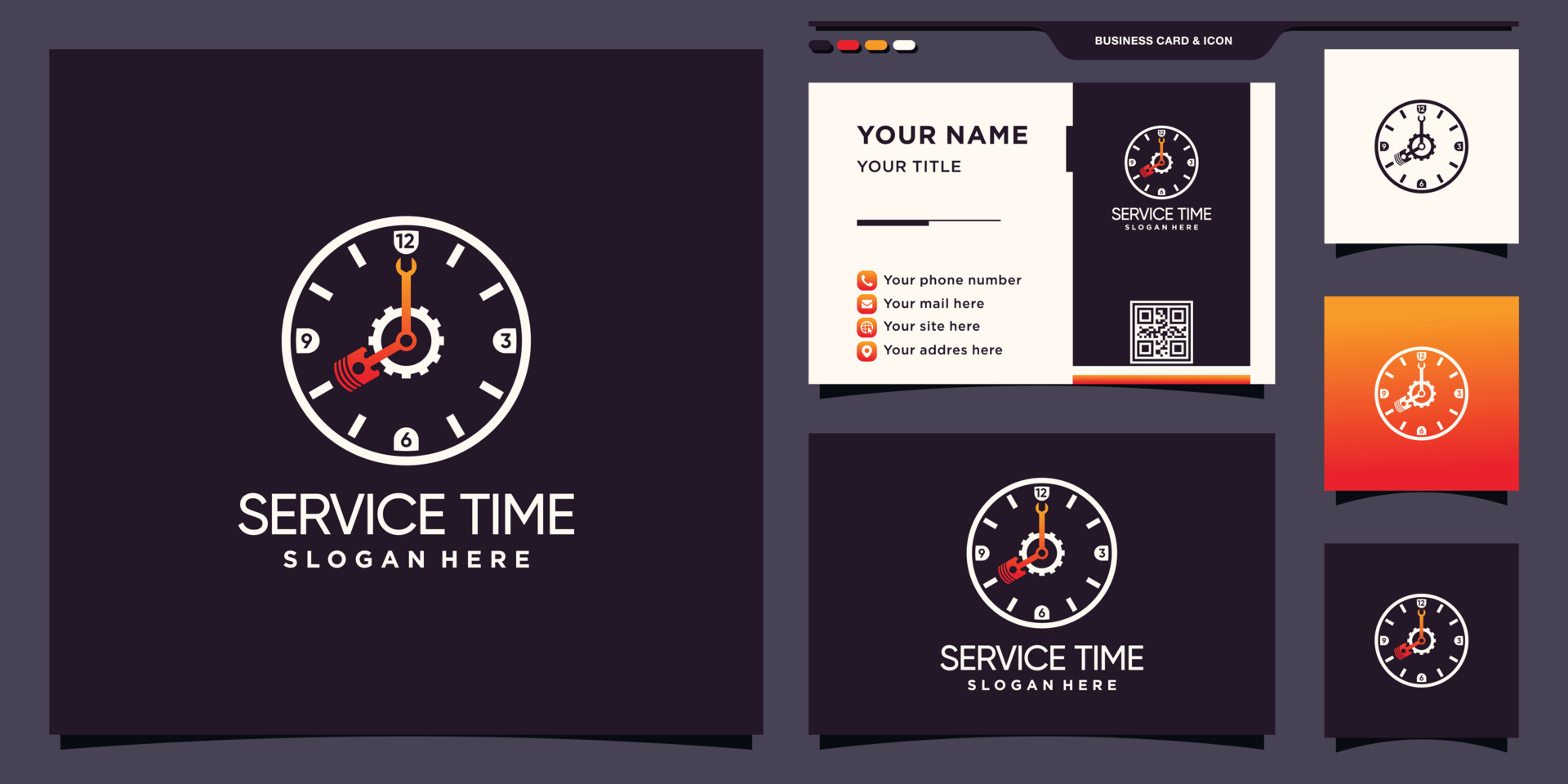 Service time logo template with gear, piston and wrench. logo and ...