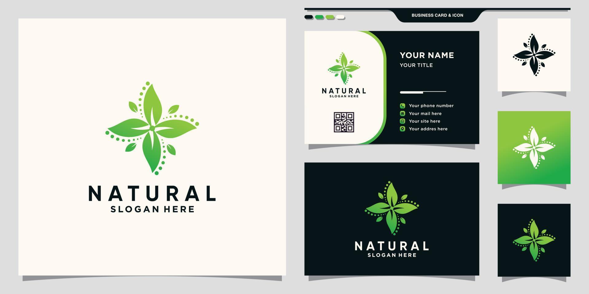 logotipo de hoja natural con concepto único creativo y vector premium de tarjeta de visita