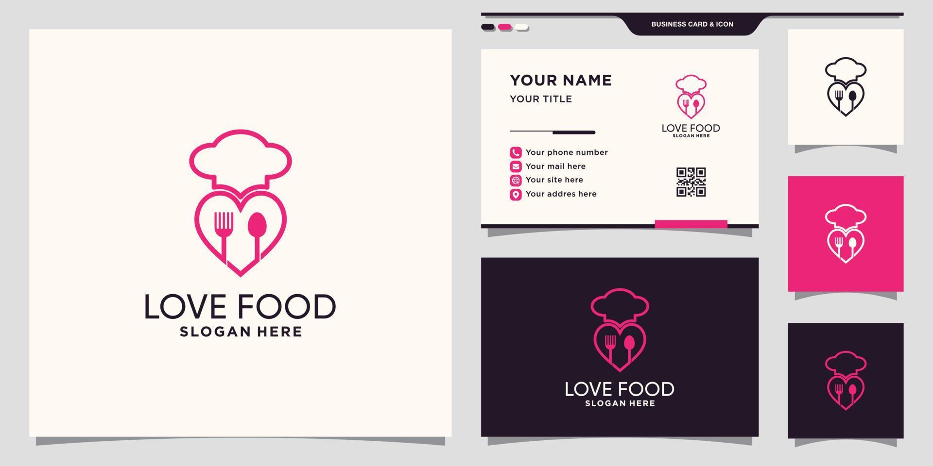 Symbol of heart and food logo with unique modern concept and business card design Premium Vector