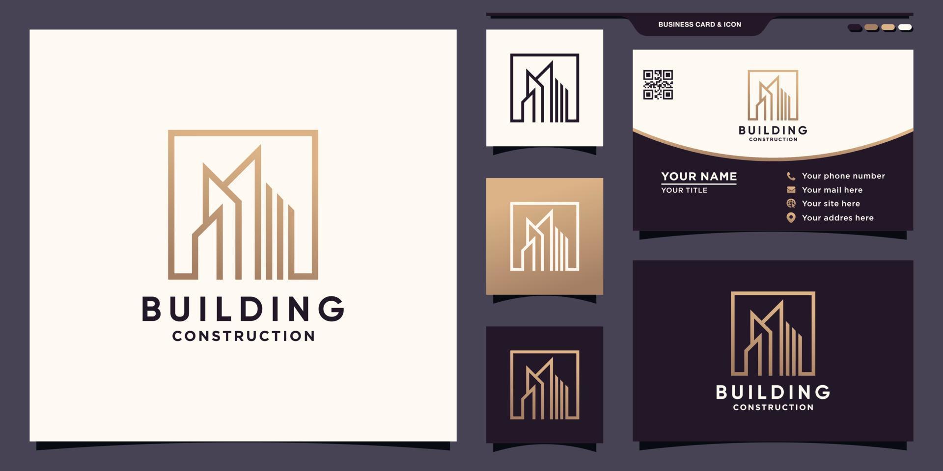 Building construction logo with square style and business card design Premium Vector