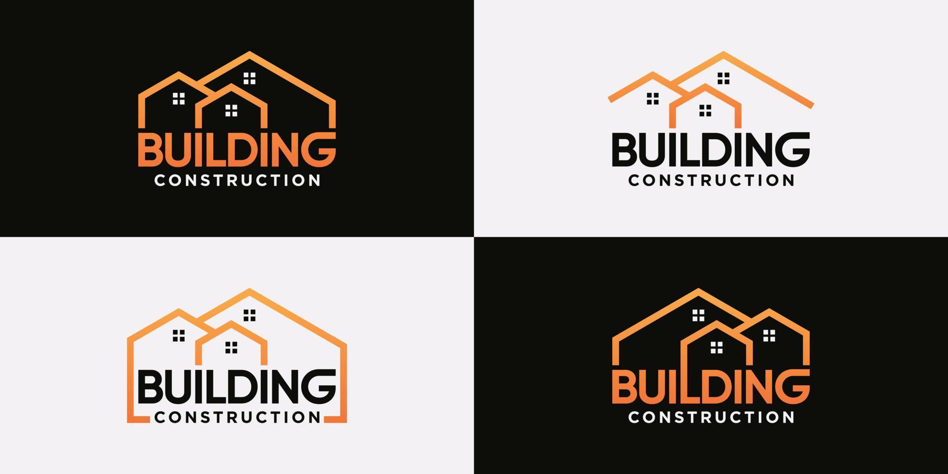 Set of creative building logo design for construction with line art and modern style concept vector