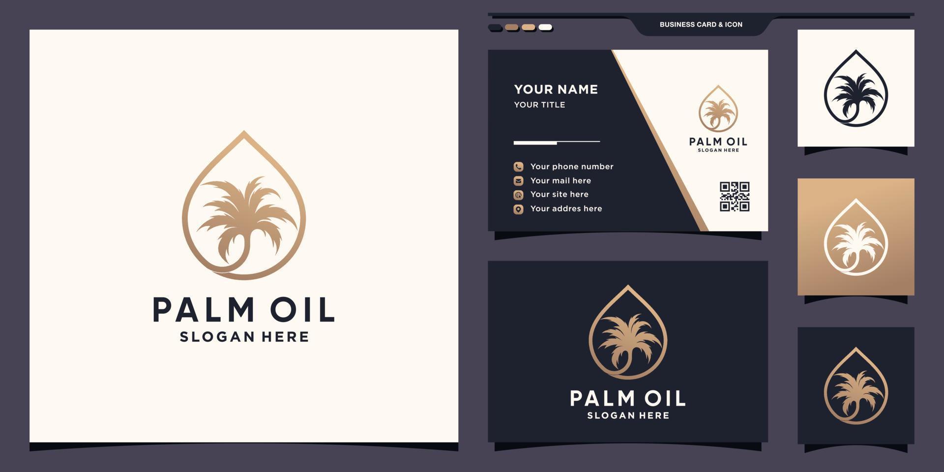 logotipo de aceite plam con estilo de arte de hoja y línea y diseño de tarjeta de visita vector