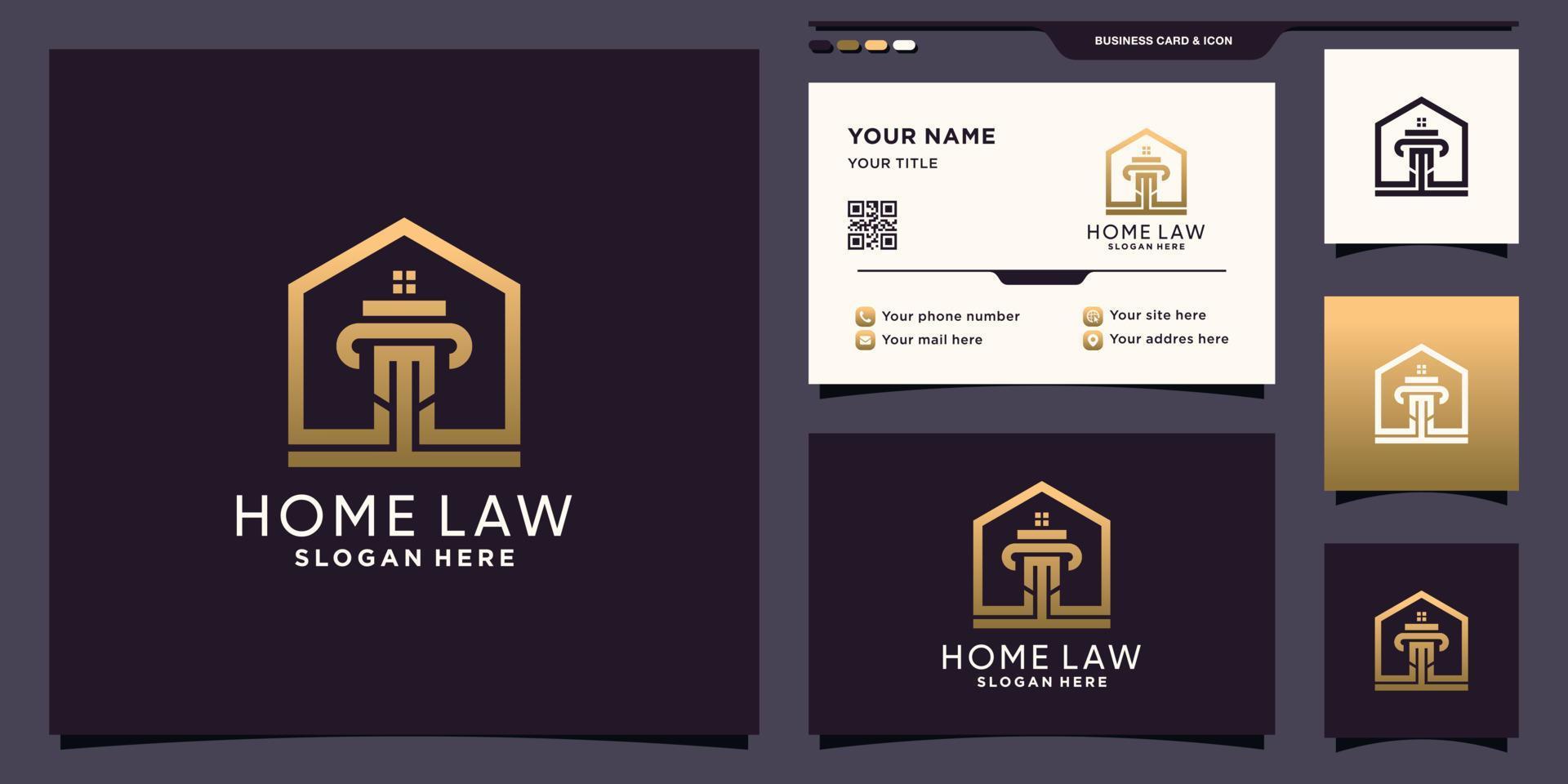 Symbol of law logo template with house style and business card design Premium Vector