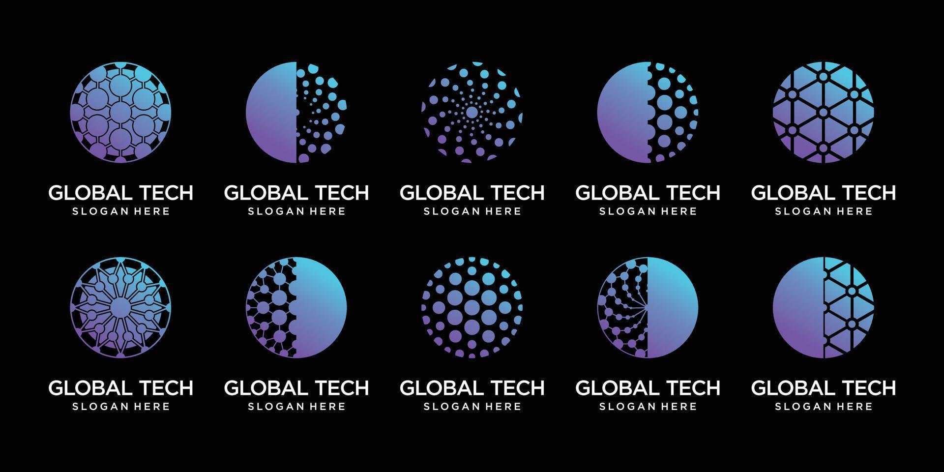 Set bundle of global technology logo design template with modern unique concept Premium Vector