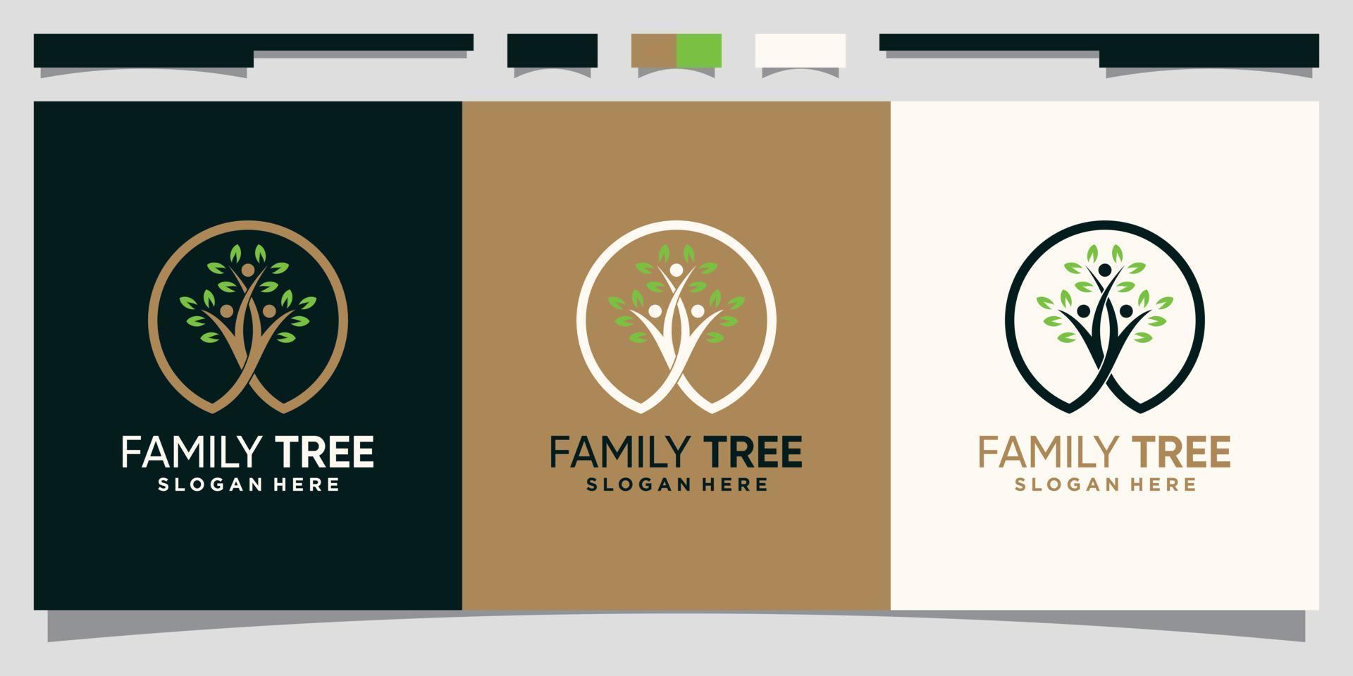 Family tree logo design template with circle line art style Premium Vector