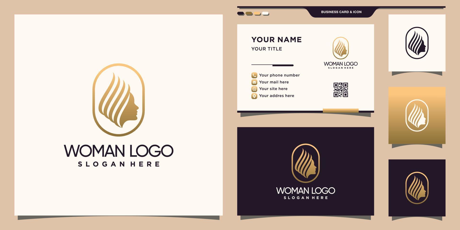 Woman logo template with creative modern concept and business card design Premium Vector