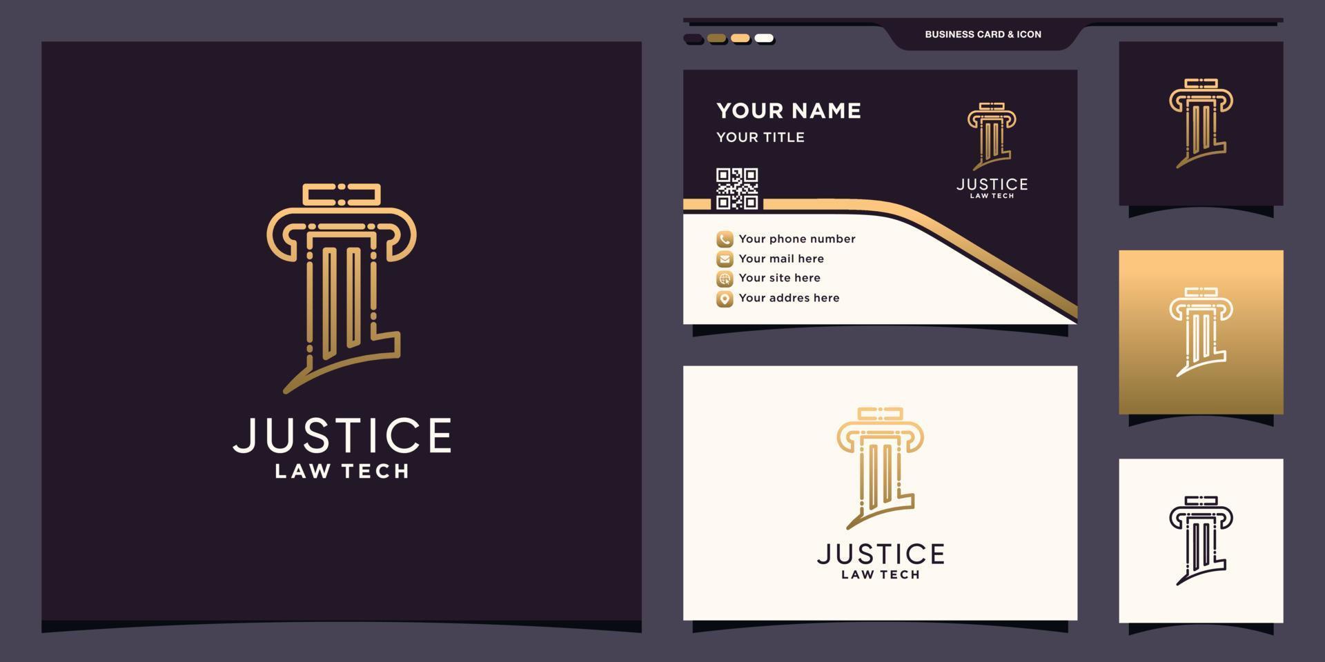 Symbol of law logo design technology with line art style and business card design Premium Vector