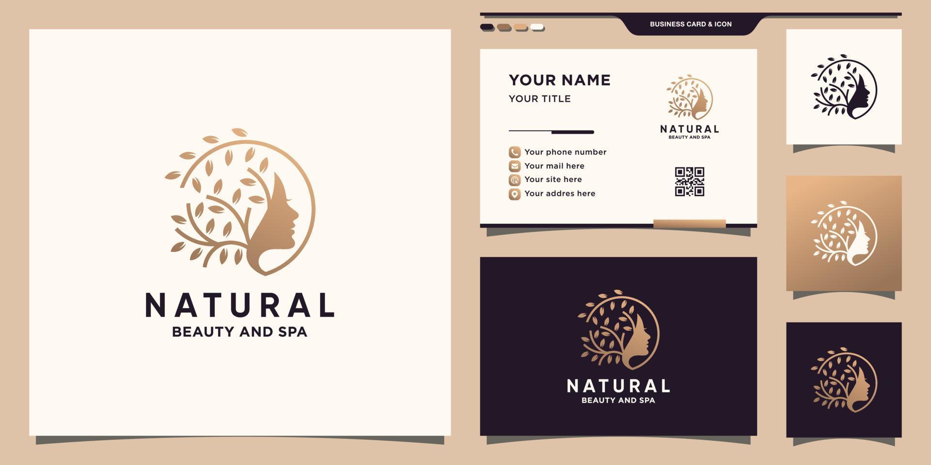 Natural beauty logo with unique concept and business card design Premium Vector