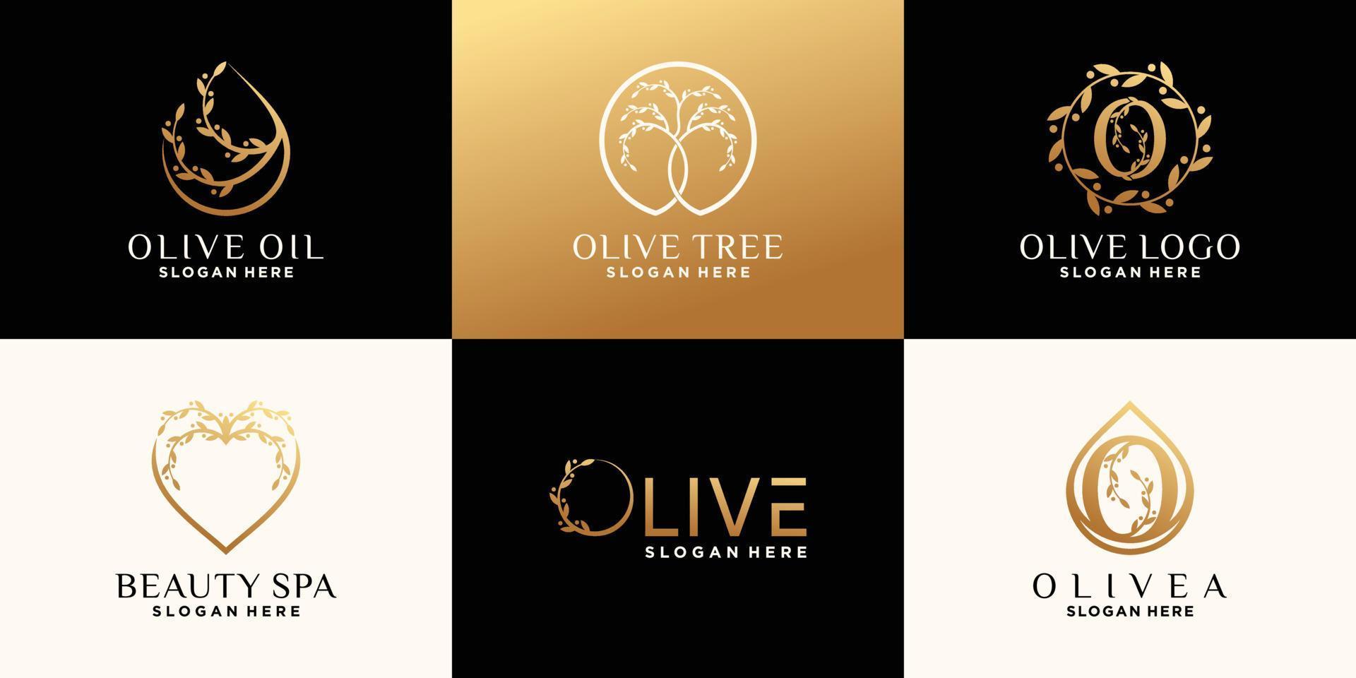 Set bundle of olive logo design template with creative unique concept Premium Vector