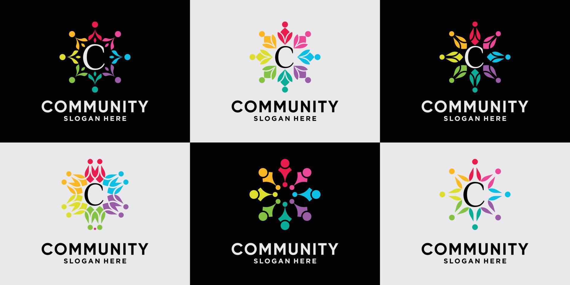 Set of community logo design for team and people family with unique concept Premium Vector