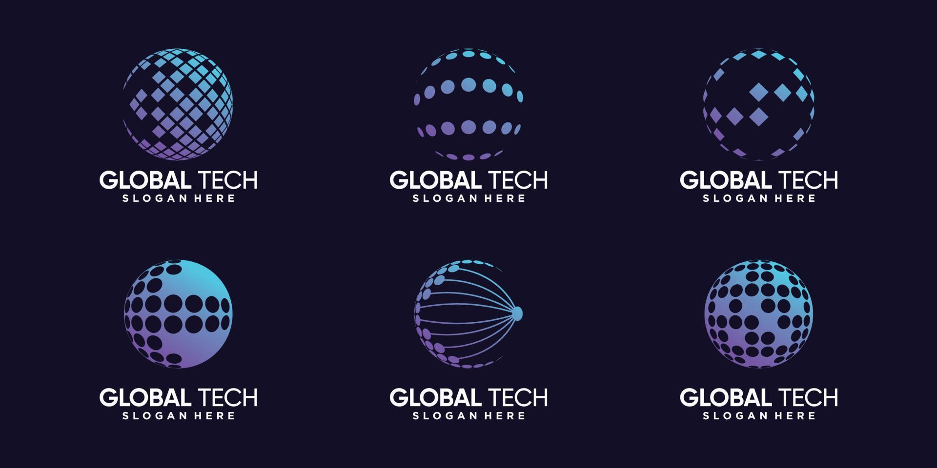 conjunto de diseño de logotipo global para tecnología de datos con vector premium de concepto moderno