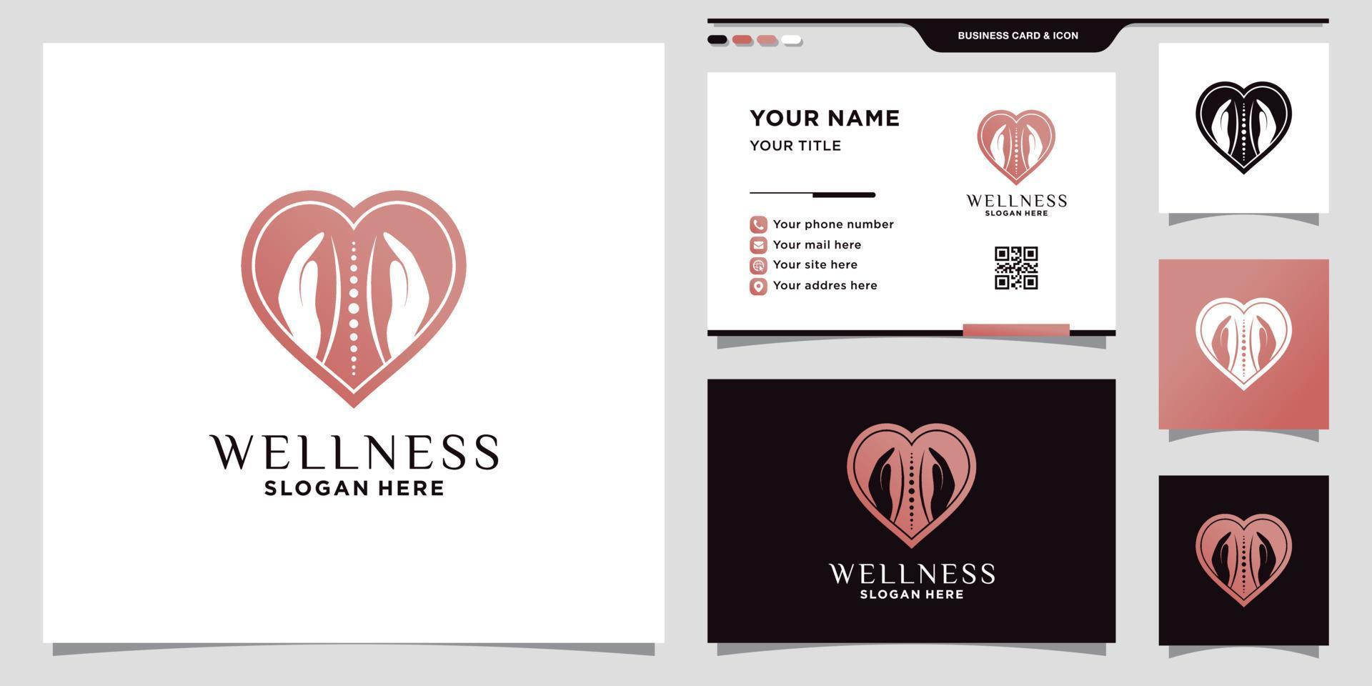 Creative massage logo with negative space concept and business card design Premium Vector