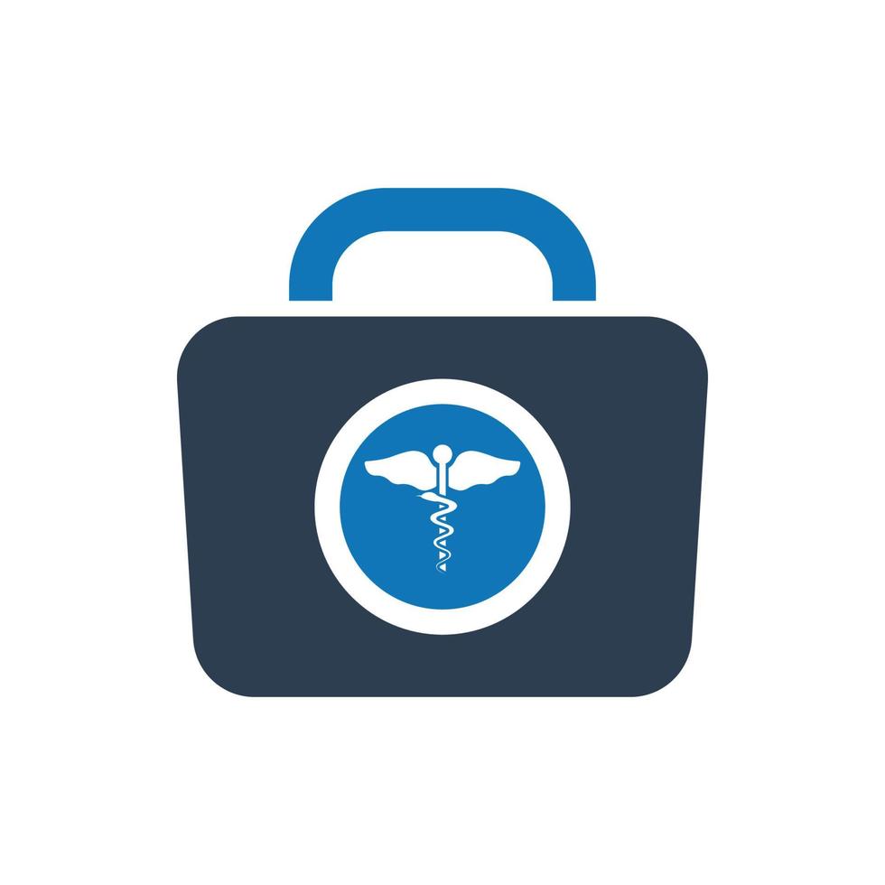 icono de primeros auxilios, icono de bolsa de médico, icono de vector de salud caduceo