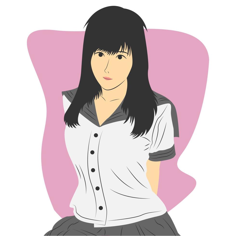 Beautiful and cute girl character in anime style. Flat cartoon vector illustration