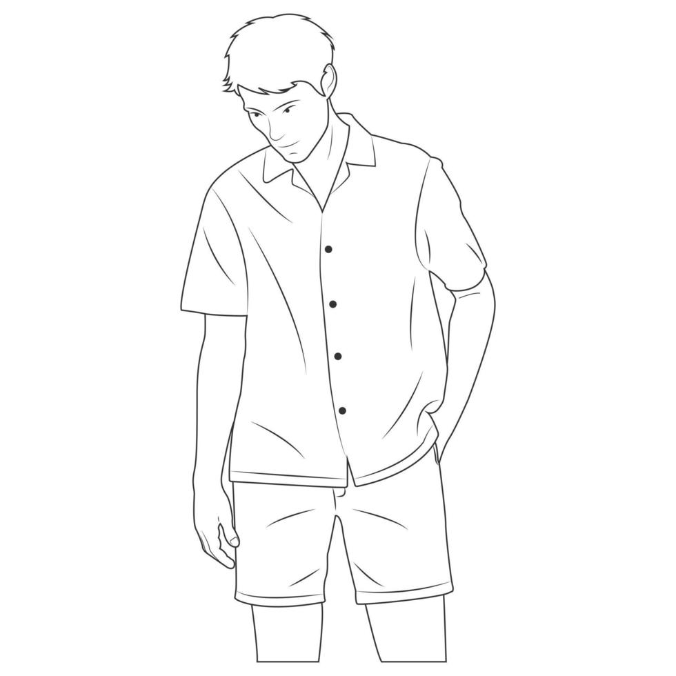 Cartoon character for coloring book. A man is standing and wearing casual clothes vector