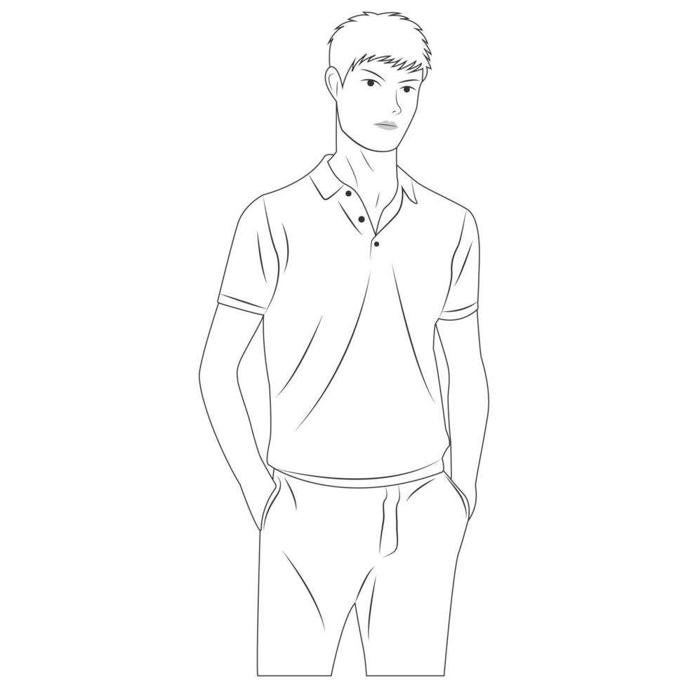 Cartoon character for coloring book. A man is standing and posing vector