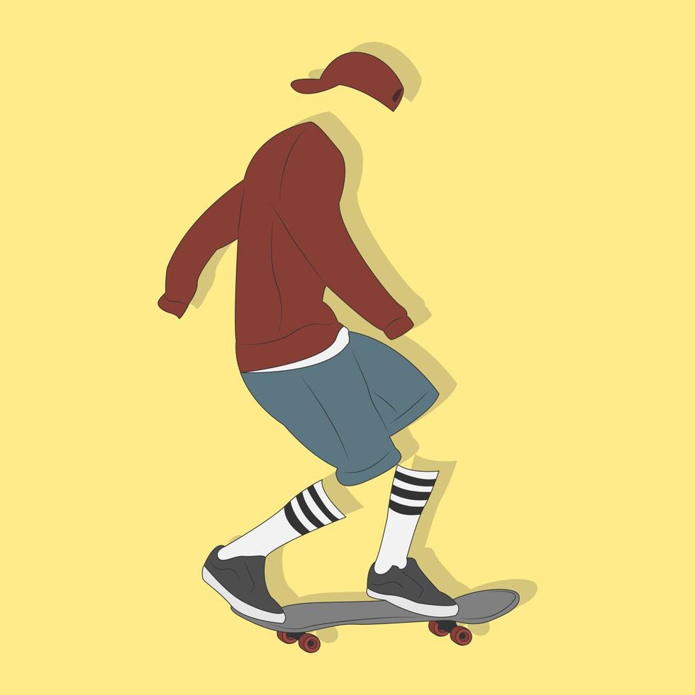 Illustration of clothes on a skateboard in flat cartoon style vector