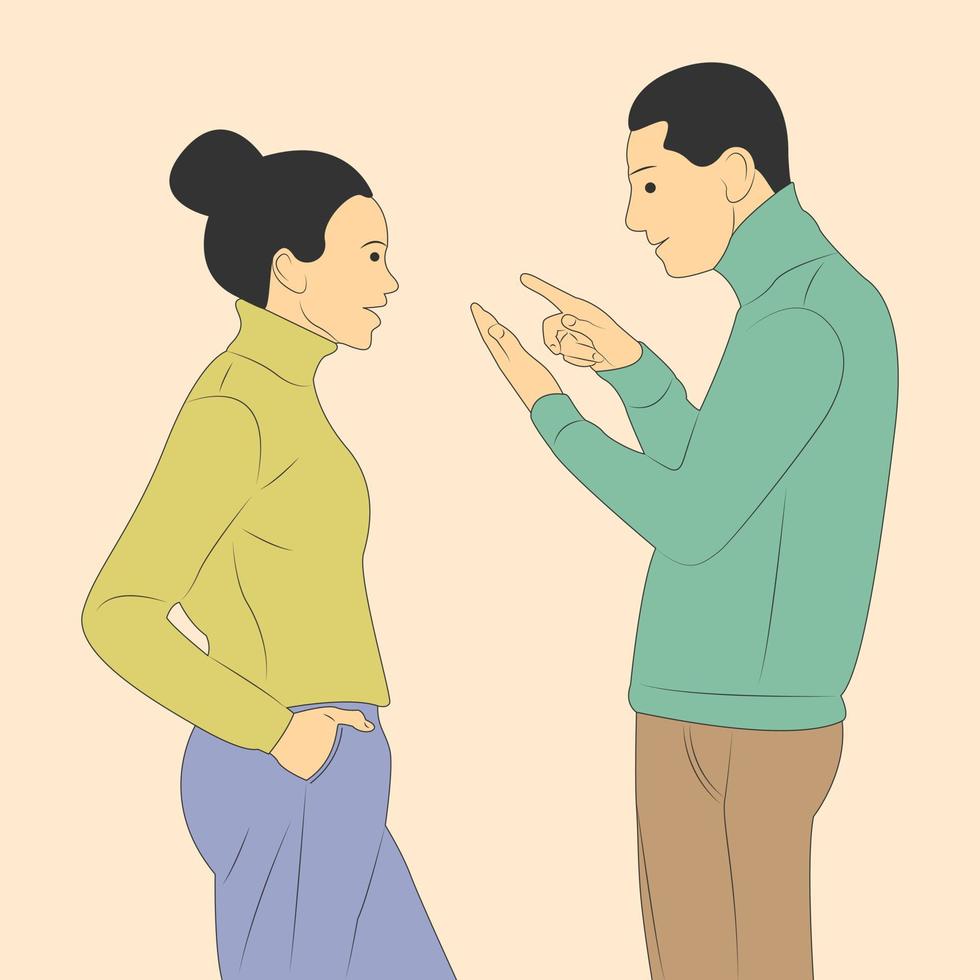 Cartoon illustration of a woman and a man having a conversation vector