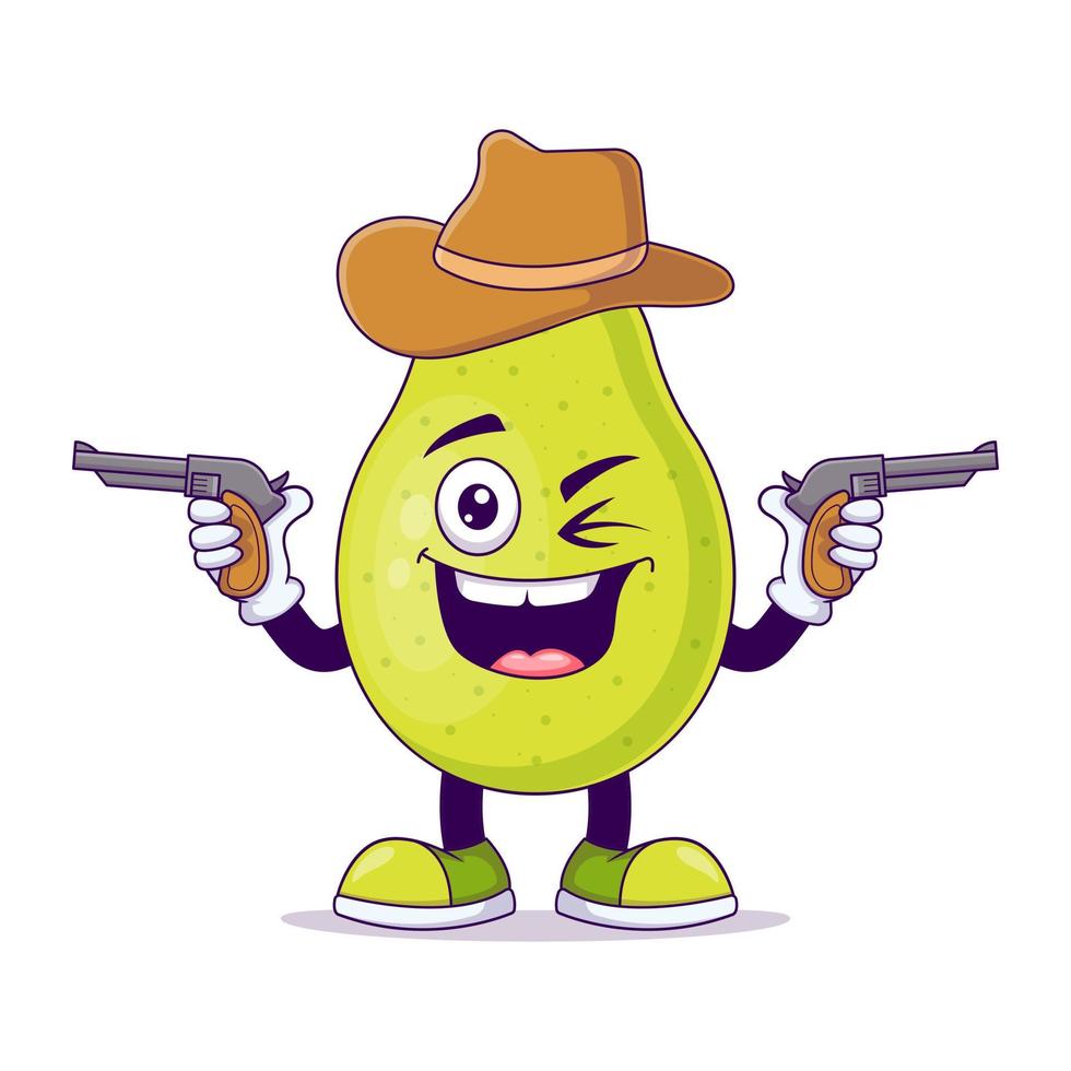 Cute cowboy pear cartoon vector illustration design